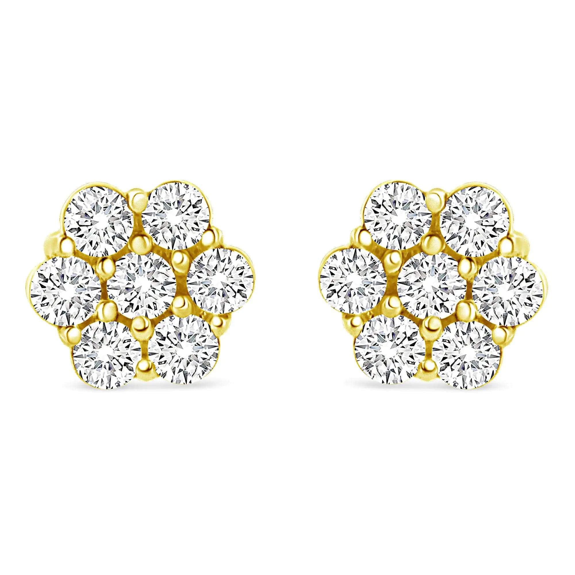 14K Yellow Gold 1/2 Cttw Round Brilliant Cut Diamond Floral Cluster Screwback Stud Earrings (I-J Color, SI2-I1 Clarity) - Evallys.com # #