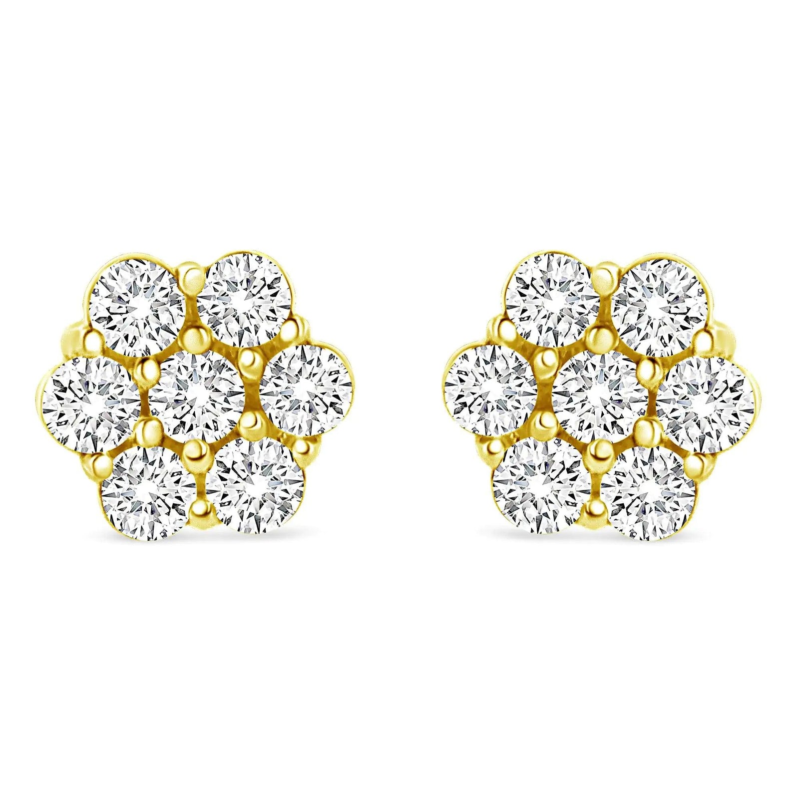 14K Yellow Gold 1/2 Cttw Round Brilliant Cut Diamond Floral Cluster Screwback Stud Earrings (I-J Color, SI2-I1 Clarity) - Evallys.com