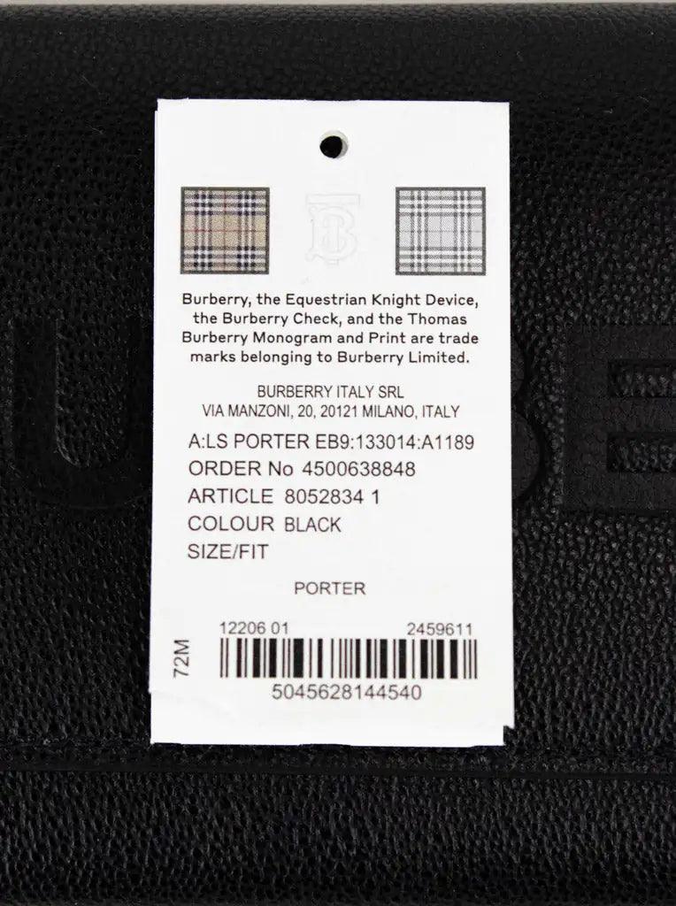 Burberry Porter Black Leather Branded Embossed Clutch Flap Wallet - Evallys.com # #