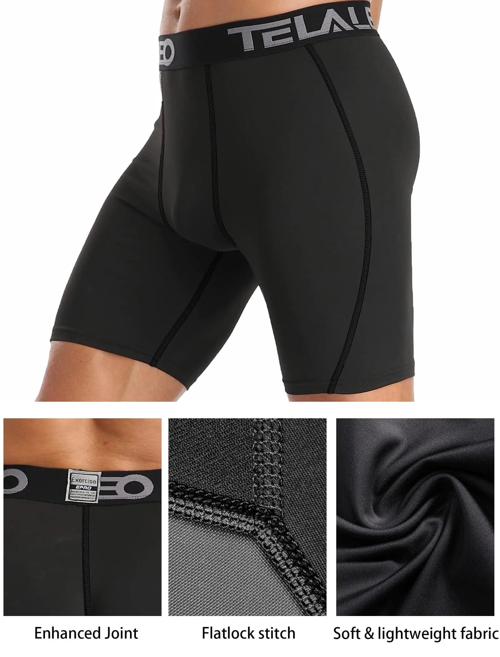 TELALEO 5/6 Pack Compression Shorts Men Spandex Sport Shorts Athletic Workout Running Performance Baselayer Underwear Black(6pcs) Small - Evallys.com # #