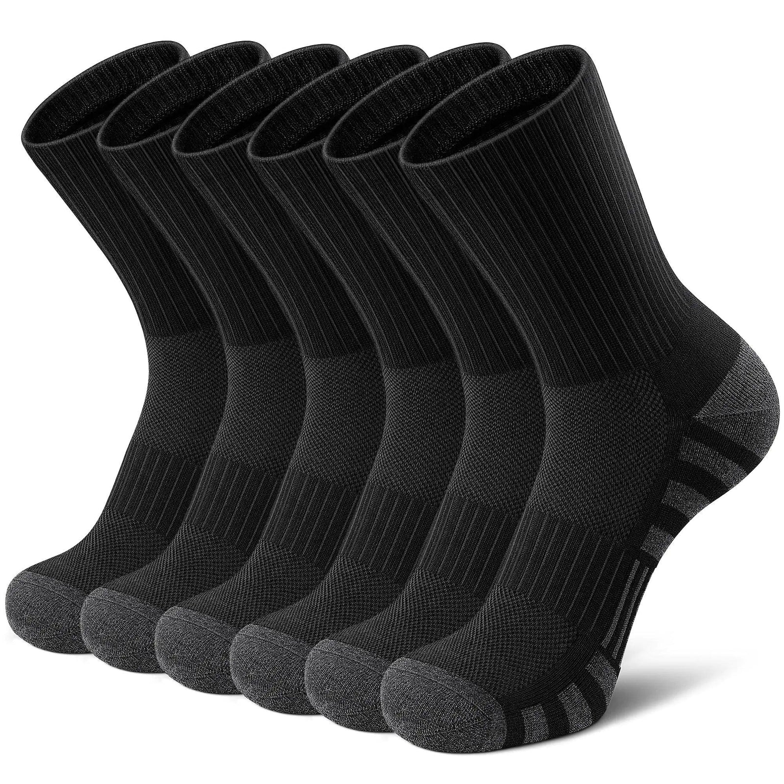 Airacker Athletic Socks Sport Running Calf Socks Performance Cushioned Breathable Crew Socks for Men Women(6 Pairs) 9-12 Black - Evallys.com # #