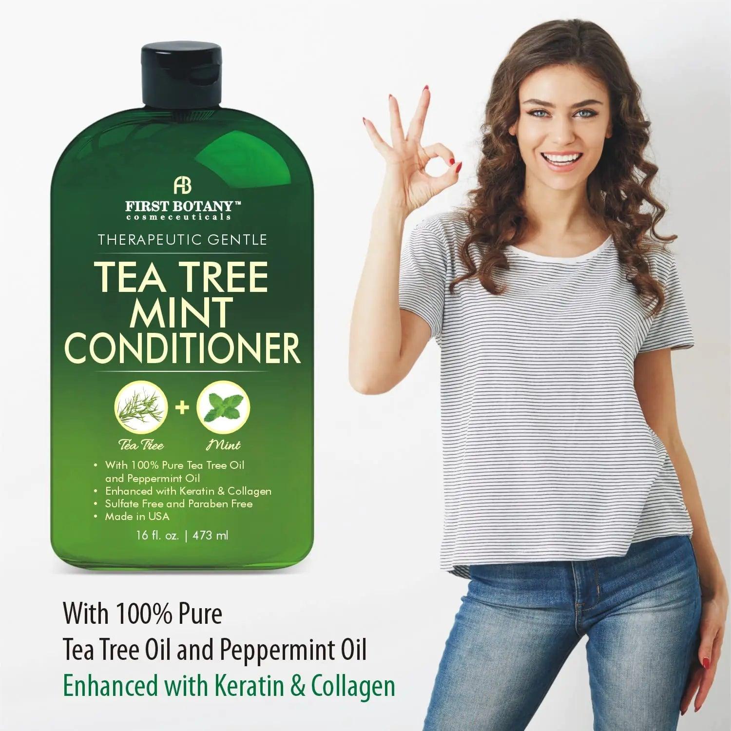 Mint Shampoo and Conditioner - Tea Tree and Peppermint Oils - Promotes Hair Growth, Fights Dandruff, Lice & Itchy Scalp - Sulfate-Free for Men and Women - 16 fl oz x 2 - Evallys.com # #