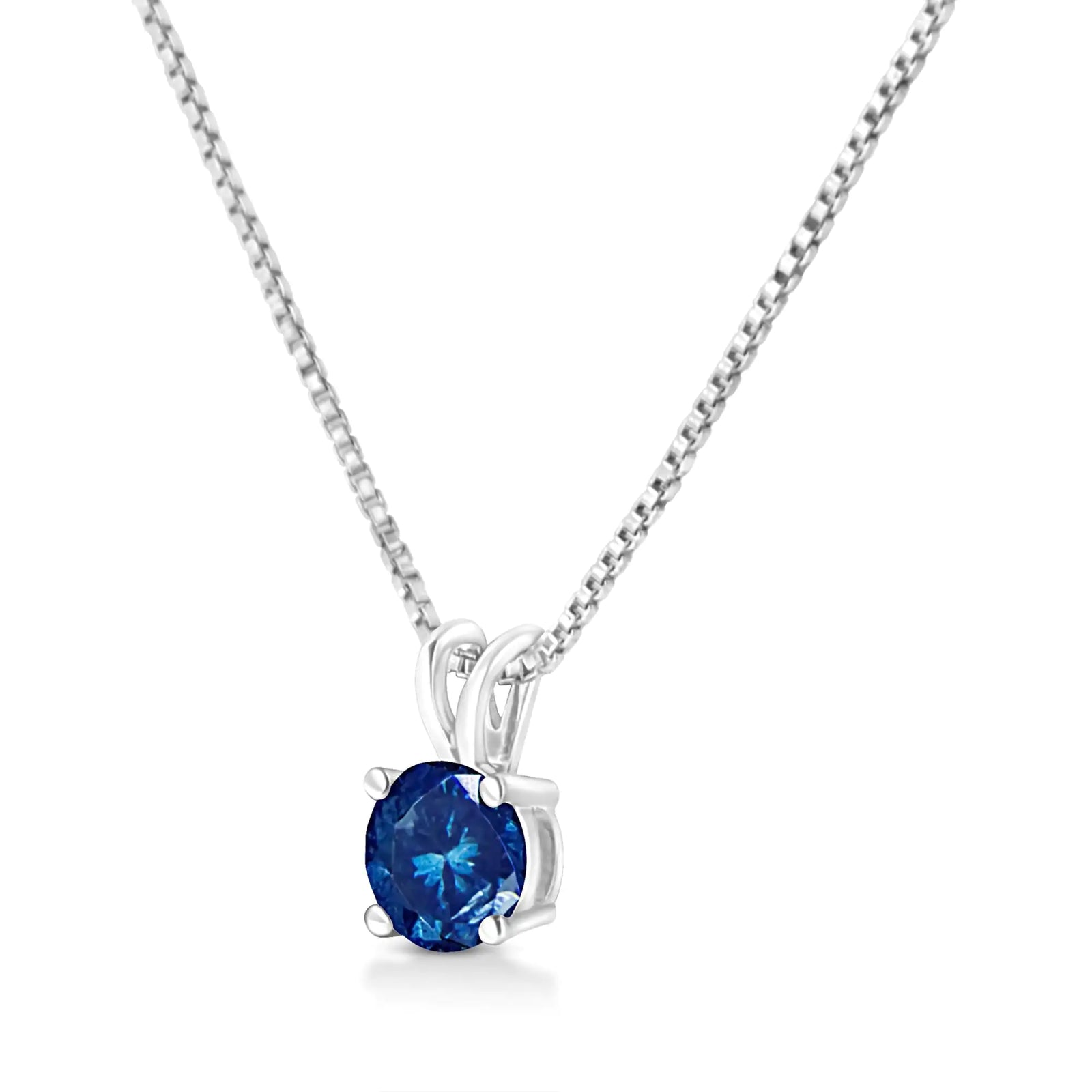 10K White Gold Round Brilliant Cut Lab Grown Blue Diamond 4-Prong Solitaire Pendant Necklace (Blue Color, VS2-SI1 Clarity) - 18