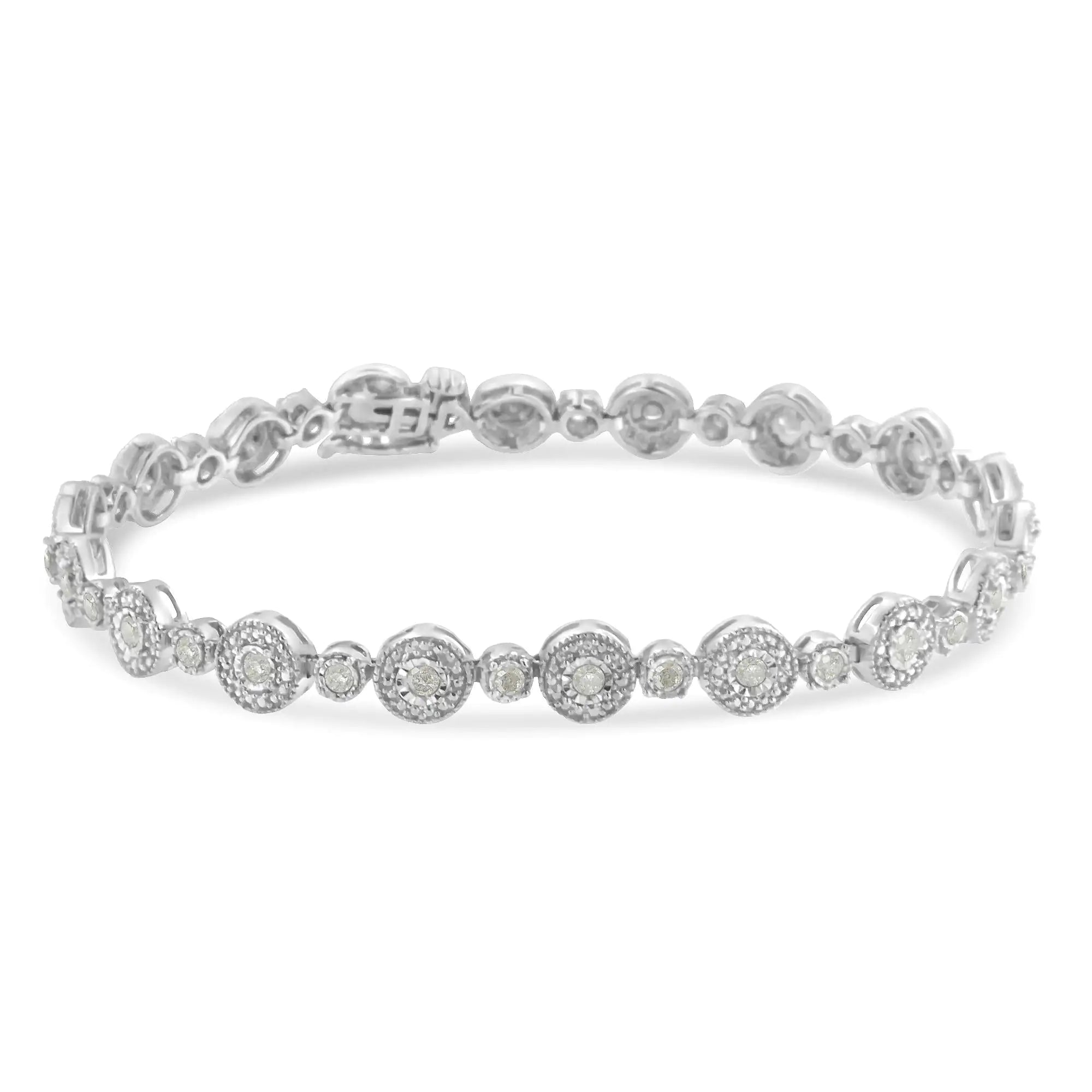 .925 Sterling Silver 1 1/3 cttw Miracle Plate Set Diamond Alternating Link Bracelet (I-J Color, I3 Clarity) -7" - Evallys.com # #