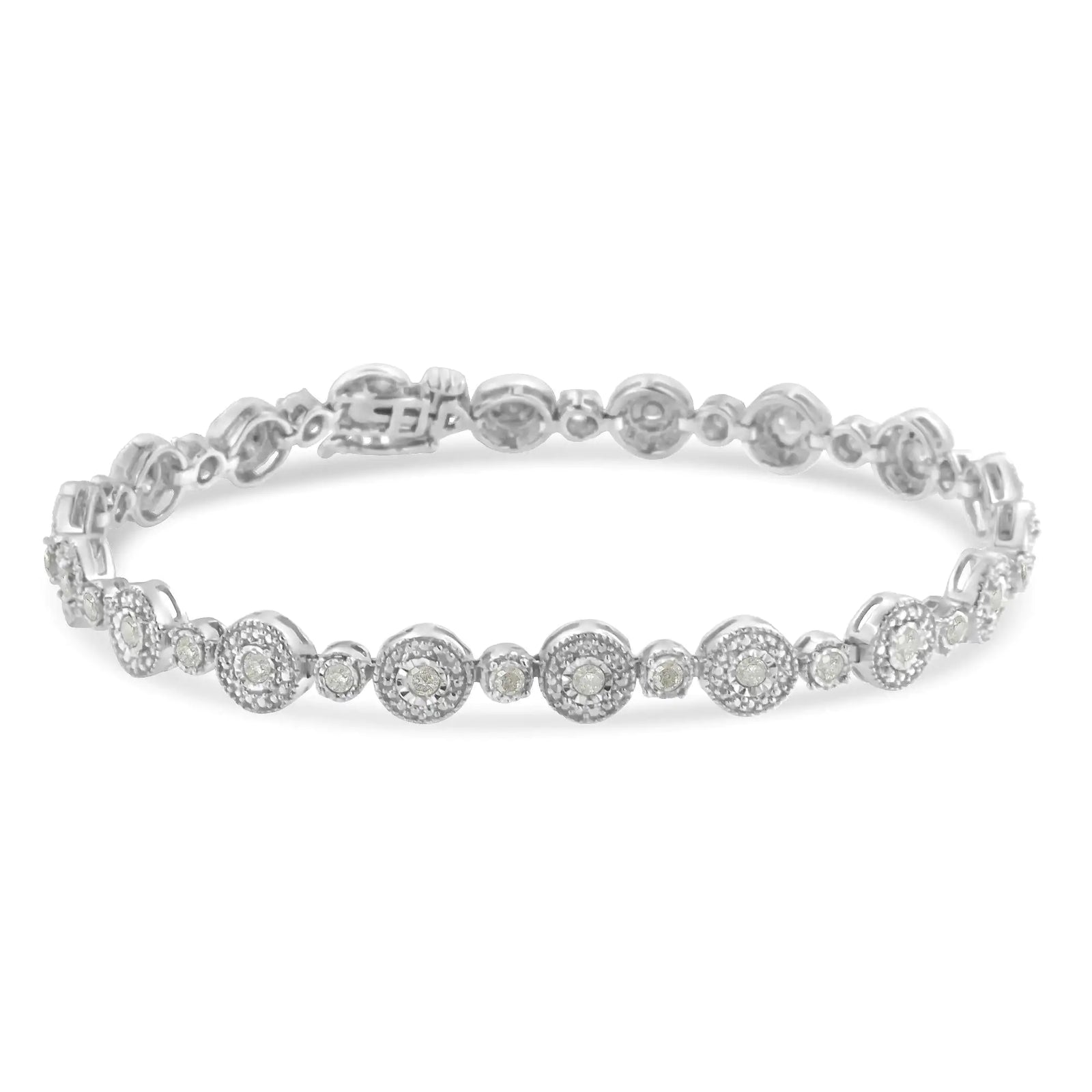 .925 Sterling Silver 1 1/3 cttw Miracle Plate Set Diamond Alternating Link Bracelet (I-J Color, I3 Clarity) -7