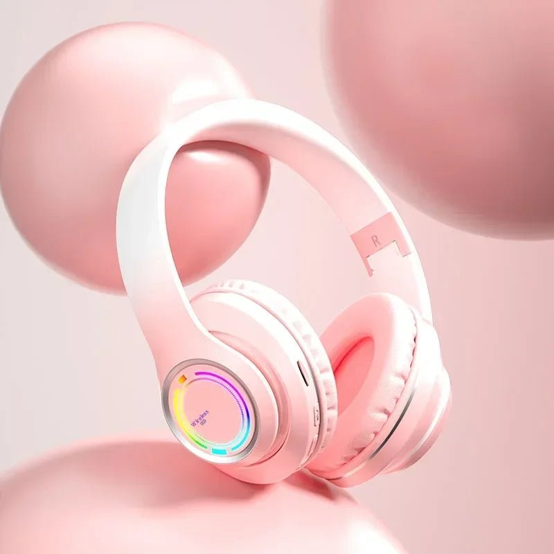 RGB Bluetooth Wireless Headphones For Girls Children's Headset with Microphone Support SD Card HIFi Stereo Gaming Earphone - Evallys.com