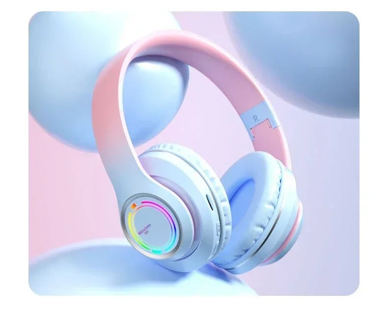 RGB Bluetooth Wireless Headphones For Girls Children's Headset with Microphone Support SD Card HIFi Stereo Gaming Earphone - Evallys.com