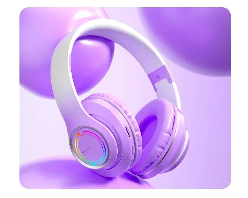 RGB Bluetooth Wireless Headphones For Girls Children's Headset with Microphone Support SD Card HIFi Stereo Gaming Earphone - Evallys.com