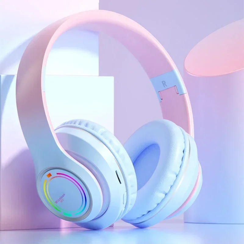 RGB Bluetooth Wireless Headphones For Girls Children's Headset with Microphone Support SD Card HIFi Stereo Gaming Earphone - Evallys.com