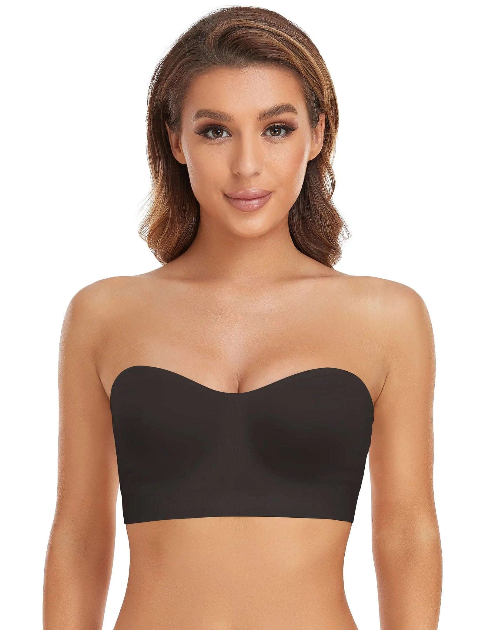 Lusait Strapless Bra for Women Non-Slip Silicone Padded Bandeau Bra Wireless Tube Top Bra X-Large Black+white+brown - Evallys.com # #
