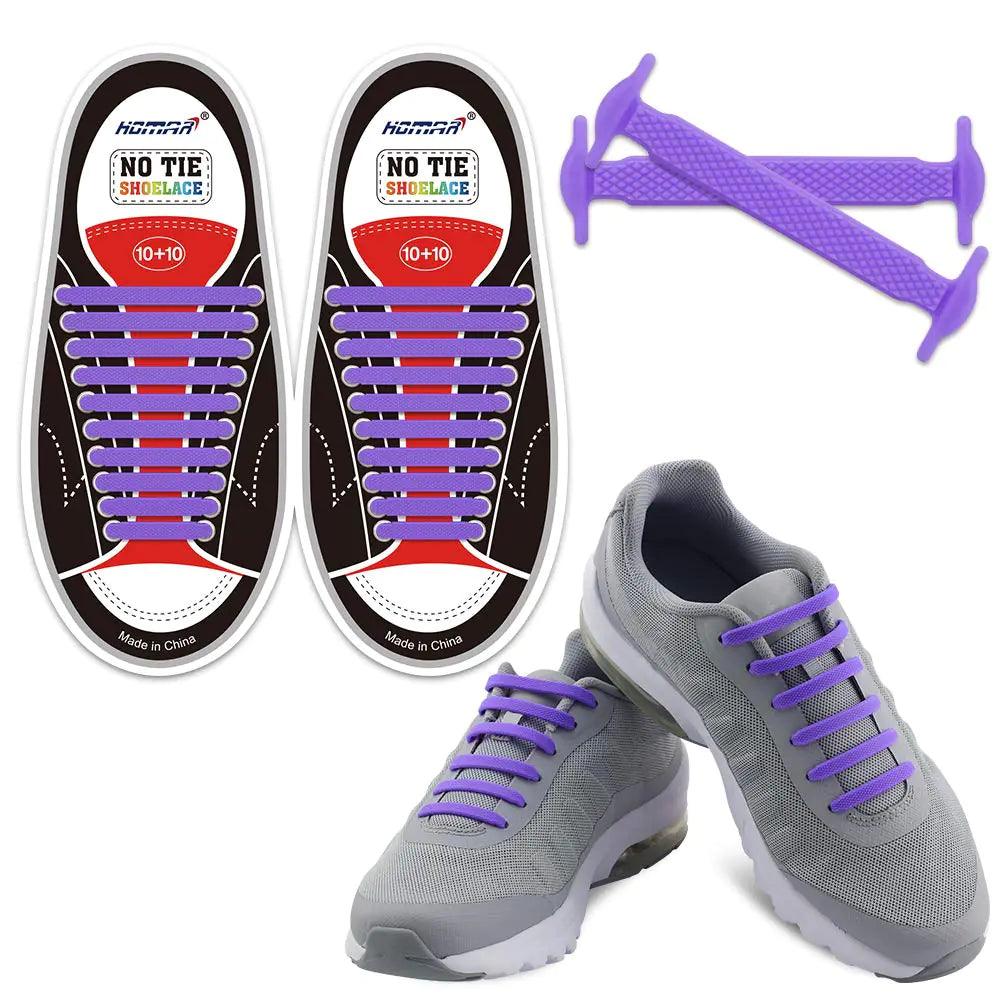 HOMAR No Tie Shoelaces for Kids and Adults Stretch Silicone Elastic No Tie Shoe Laces Adult Size Purple - Evallys.com # #