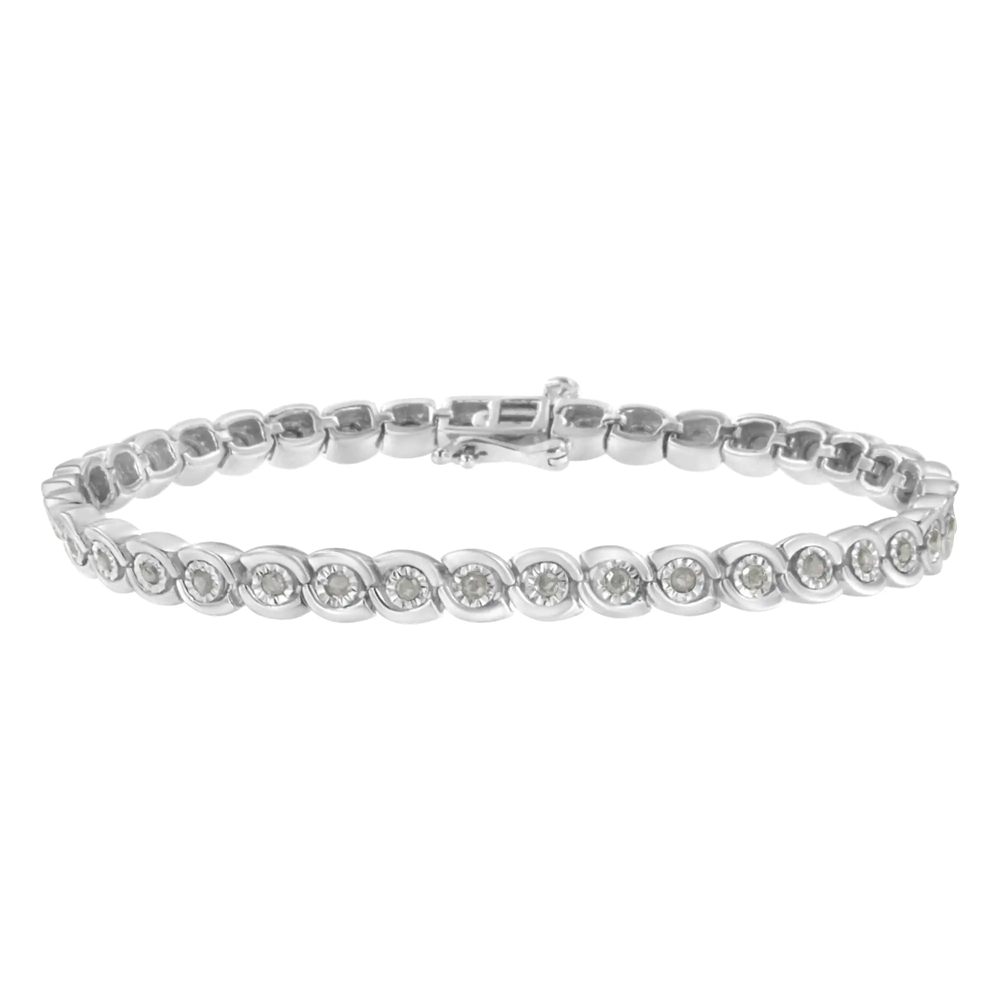 .925 Sterling Silver 1.0 cttw Miracle Set Diamond Spiraling Bezel Link Bracelet(I-J Color, I3 Clarity) -7.25" - Evallys.com # #