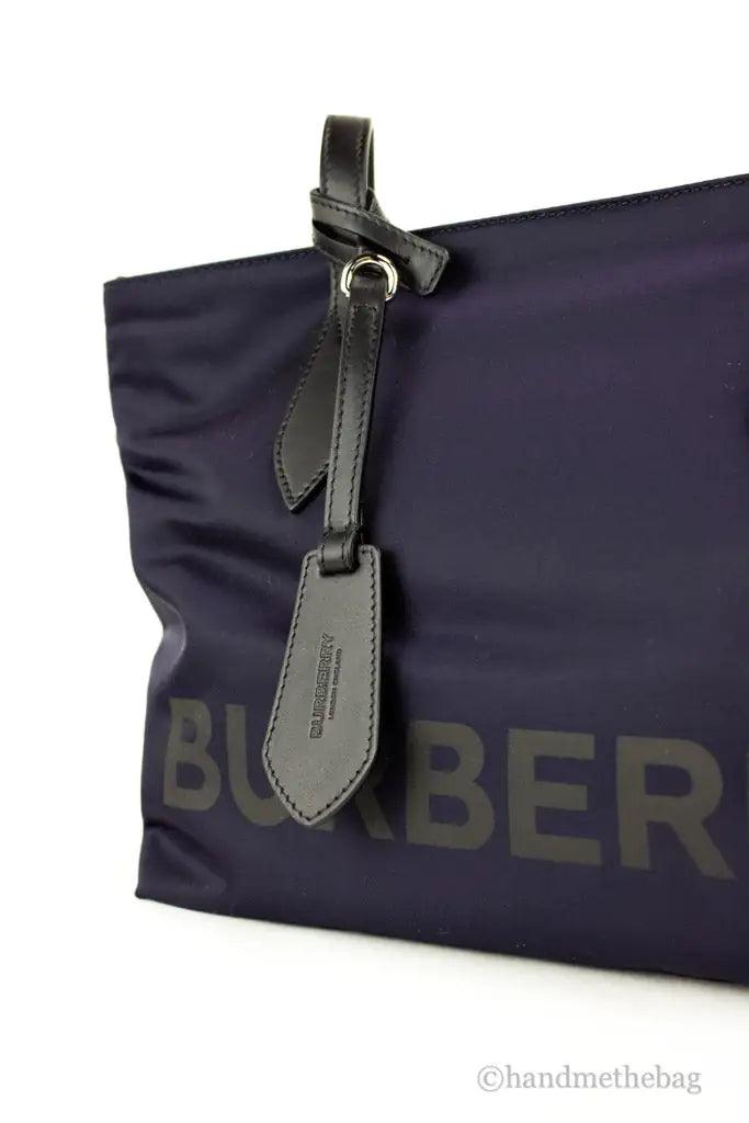 Burberry Small Navy Blue Branded Econyl Nylon Tote Bag - Evallys.com # #