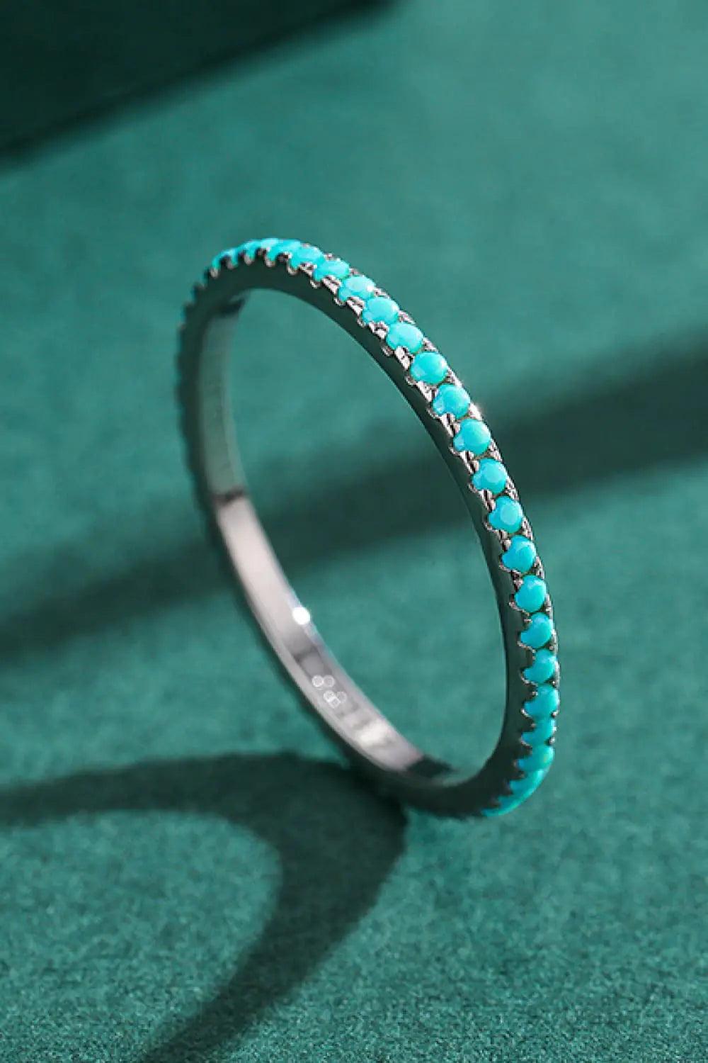 925 Sterling Silver Artificial Turquoise Ring - Evallys.com # #