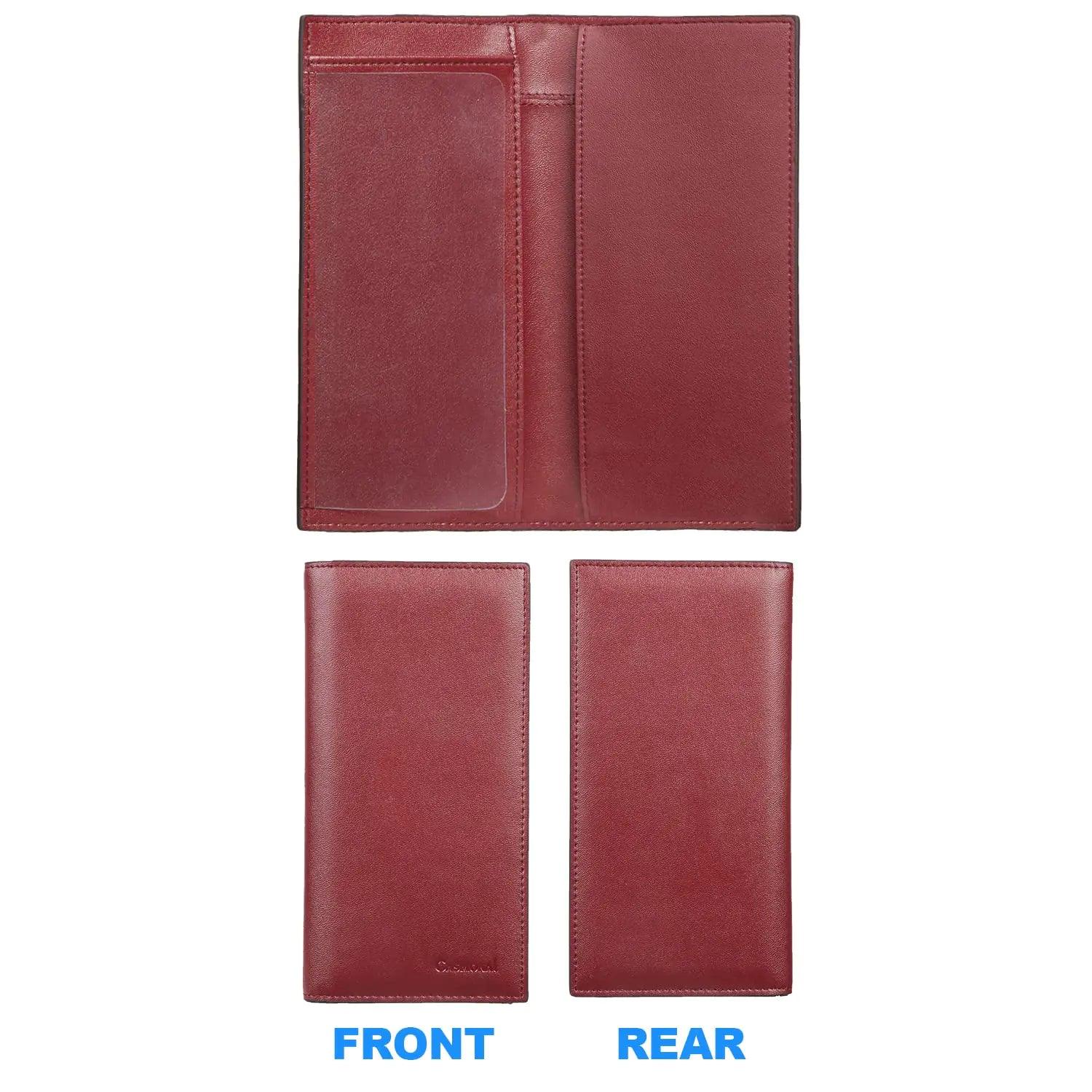 CASMONAL Premium Leather Checkbook Cover for Men and Women Checkbook Holder Wallet RFID Blocking Red Wine - Evallys.com # #