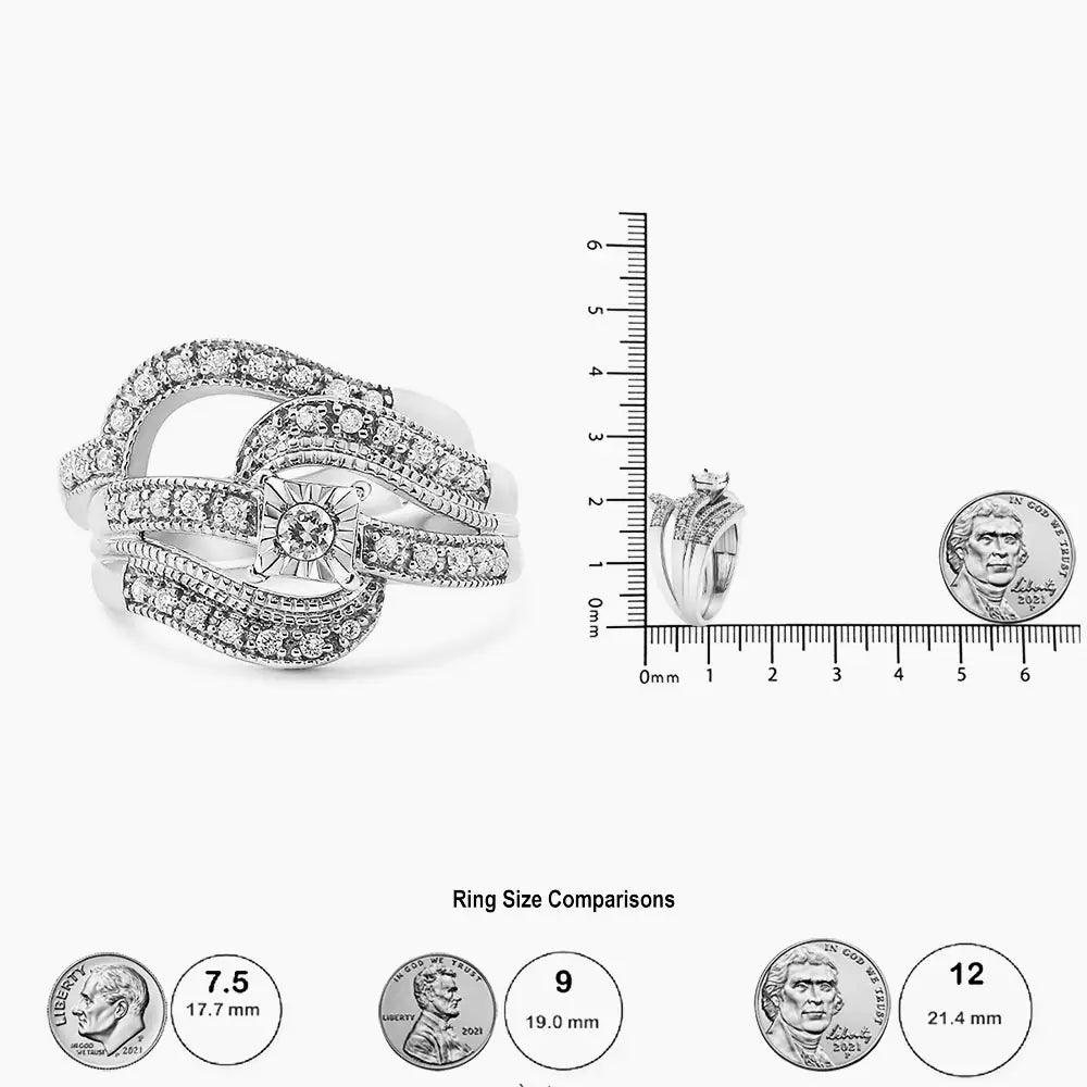 .925 Sterling Silver 1/3 Cttw Round Diamond Crisscross Engagement Ring Bridal Set (H-I Color, I1-I2 Clarity ) - Evallys.com # #