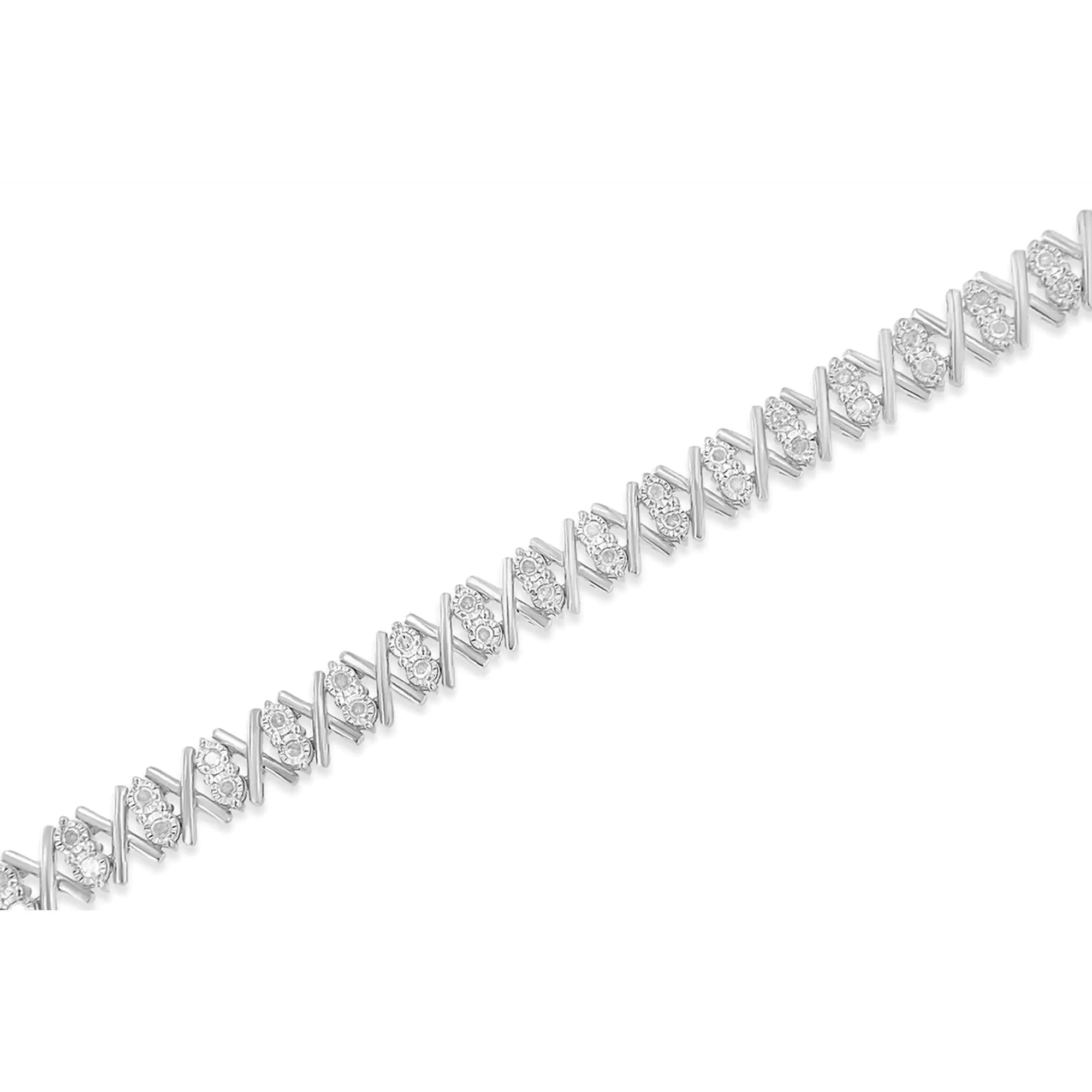 .925 Sterling Silver 1.0 Cttw Diamond Miracle-Set X-Link 7" Tennis Bracelet (I-J Color, I3 Clarity) - Evallys.com # #