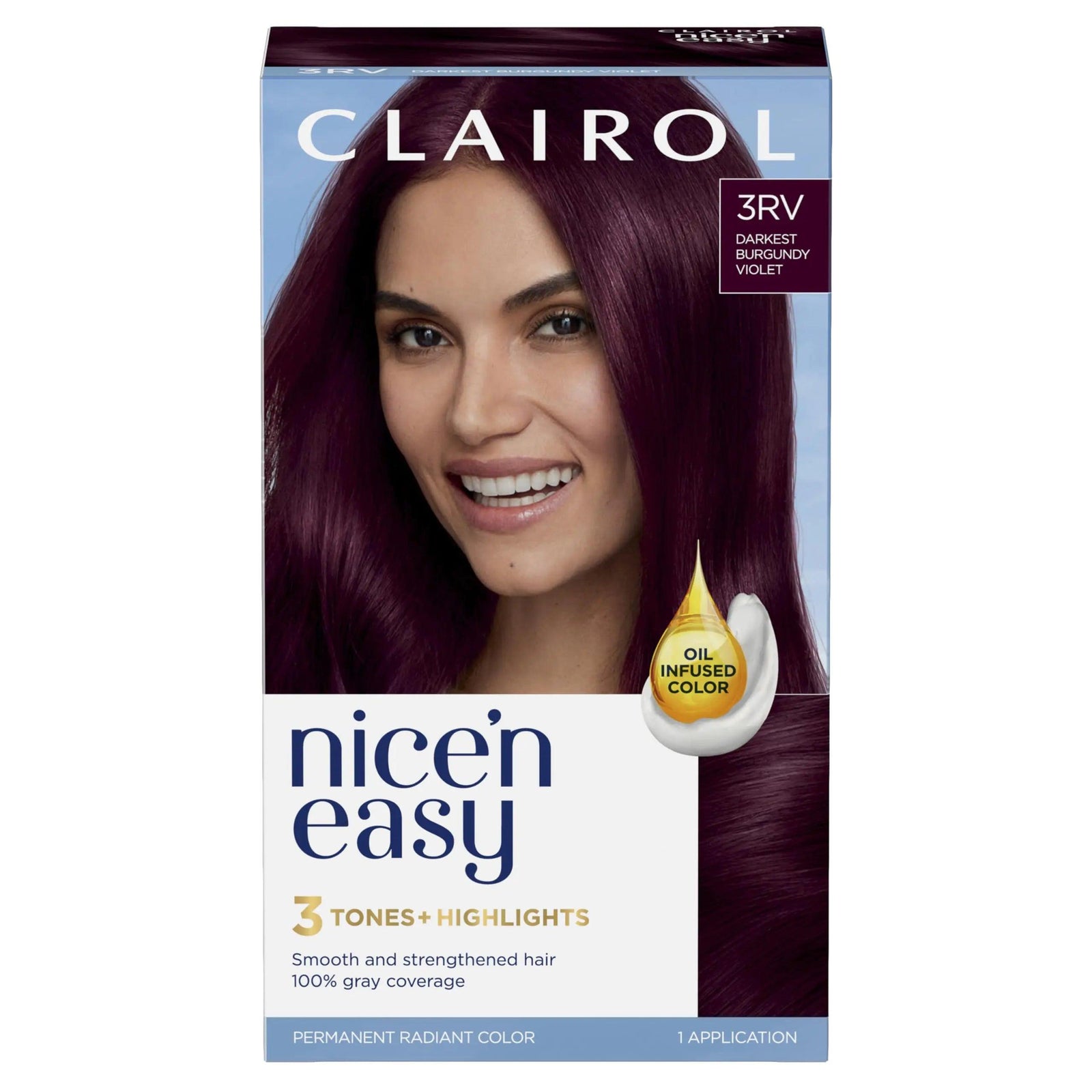 Clairol Nice'n Easy Permanent Hair Dye, 3RV Darkest Burgundy Violet Hair Color, Pack of 1 6.26 Fl Oz (Pack of 1) - Evallys.com # #