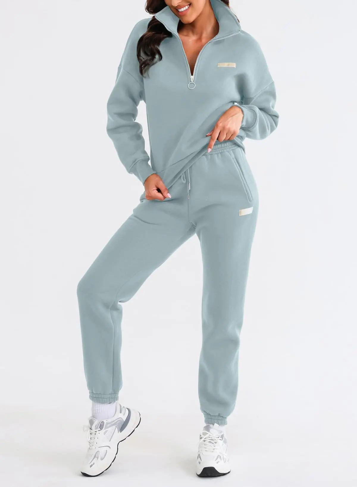 Herseas Women 2 Piece Outfits Sweatsuit Lounge Set Half Zip Pullover with Jogger Airport Tracksuit Matching Pants Set XX-Large Mist Blue - Evallys.com # #