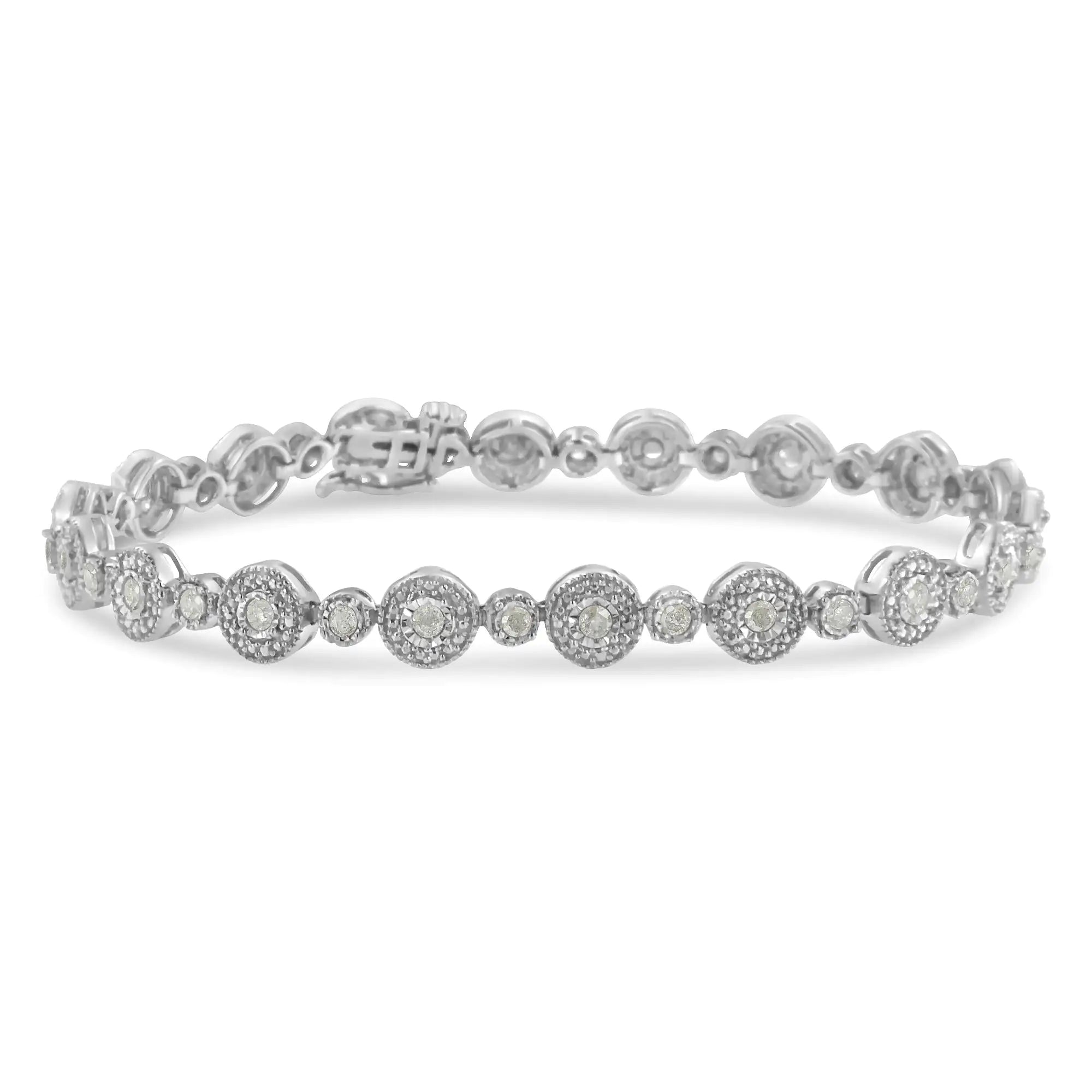 .925 Sterling Silver 1 1/3 cttw Miracle Plate Set Diamond Alternating Link Bracelet (I-J Color, I3 Clarity) -7" - Evallys.com # #