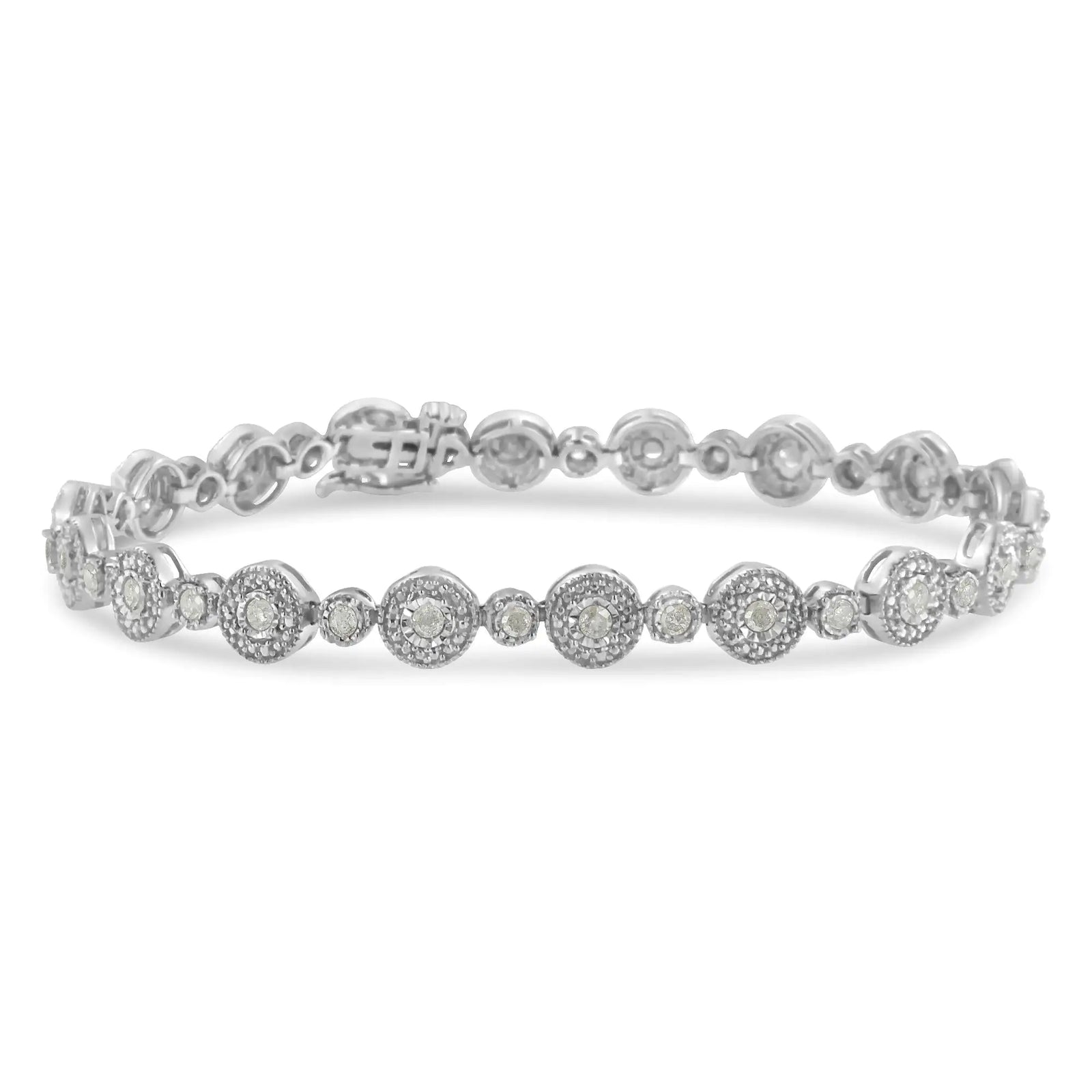 .925 Sterling Silver 1 1/3 cttw Miracle Plate Set Diamond Alternating Link Bracelet (I-J Color, I3 Clarity) -7