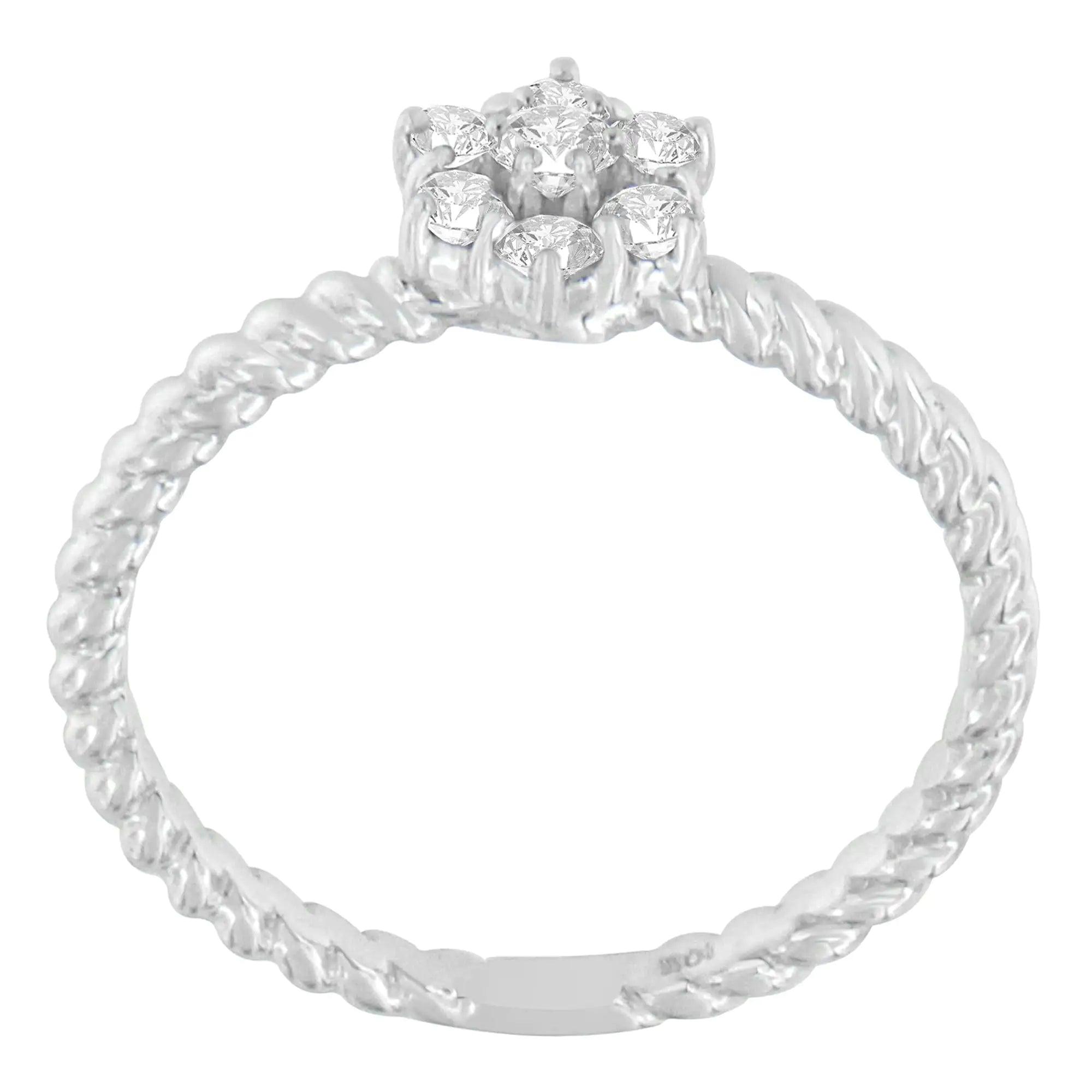 10K White Gold Diamond Cluster Ring (1/4 Cttw, H-I Color, SI1-SI2 Clarity) - Evallys.com # #