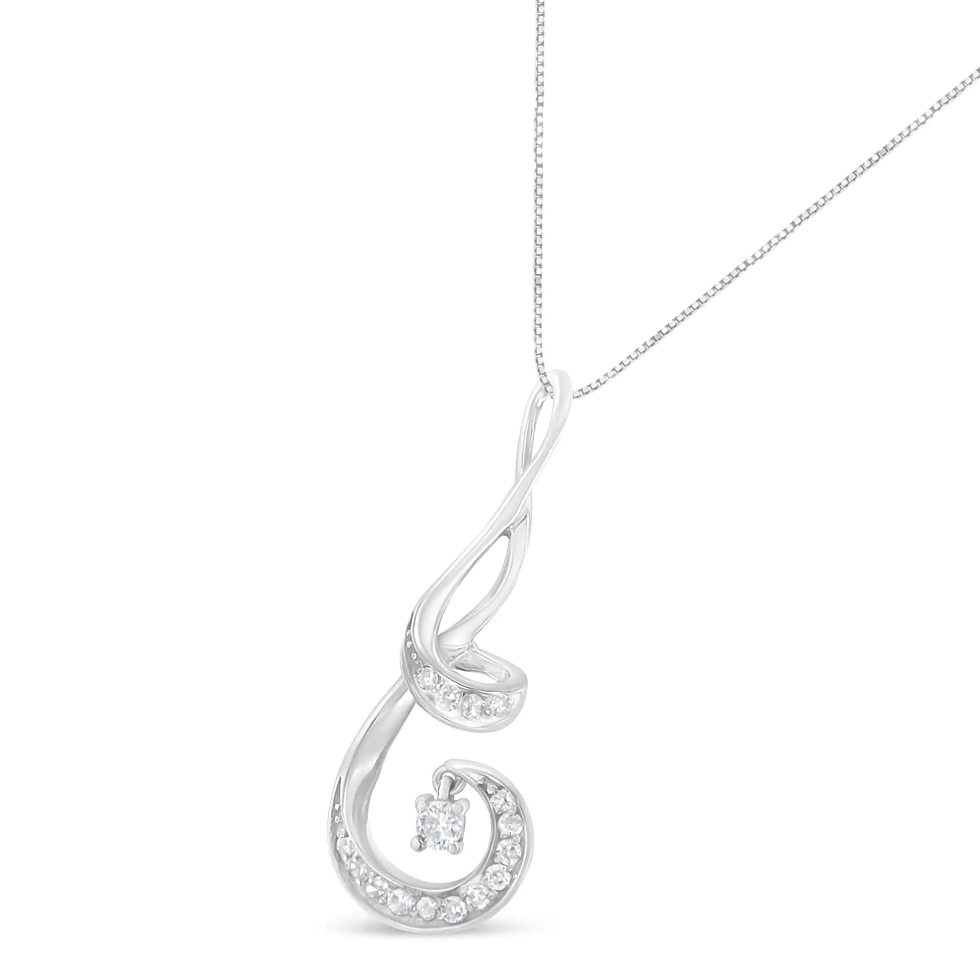 Espira 10K White Gold 1/5 Cttw Brilliant-Cut Diamond Sparkling Spiral 18" Pendant Necklace (J-K color, I2-I3 Clarity) - Evallys.com # #