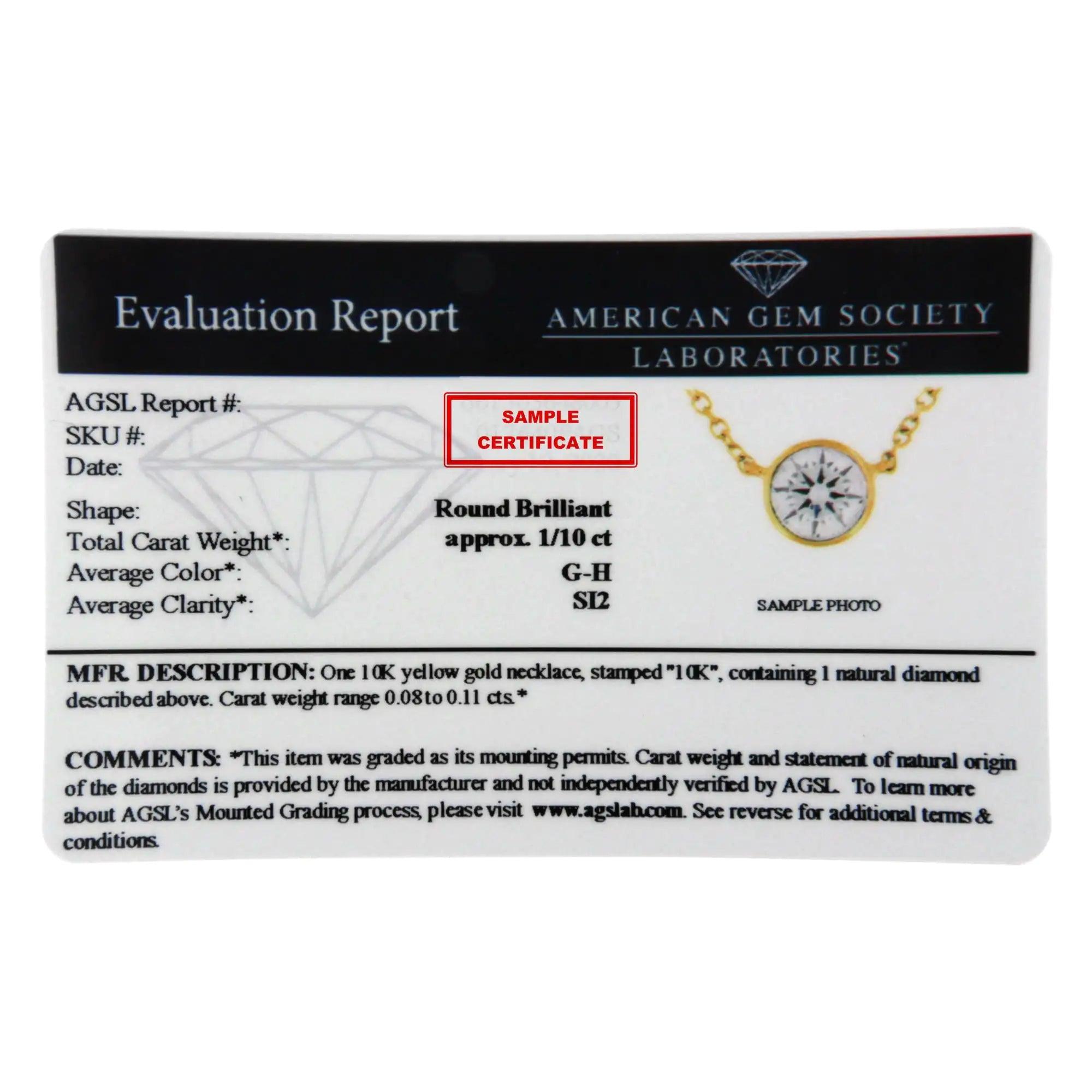 AGS Certified 10K Gold Diamond Solitaire Pendant Necklace (G-H, SI2-I1) - Evallys.com # #