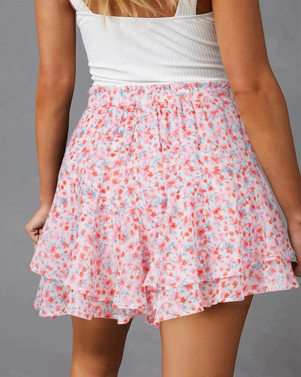 Flowy Shorts for Women Casual Boho Floral Skorts Ruffle Mini Skirts Running Tennis Butterfly Shorts Chiffon Shorts Large T Pink Green Floral - Evallys.com # #