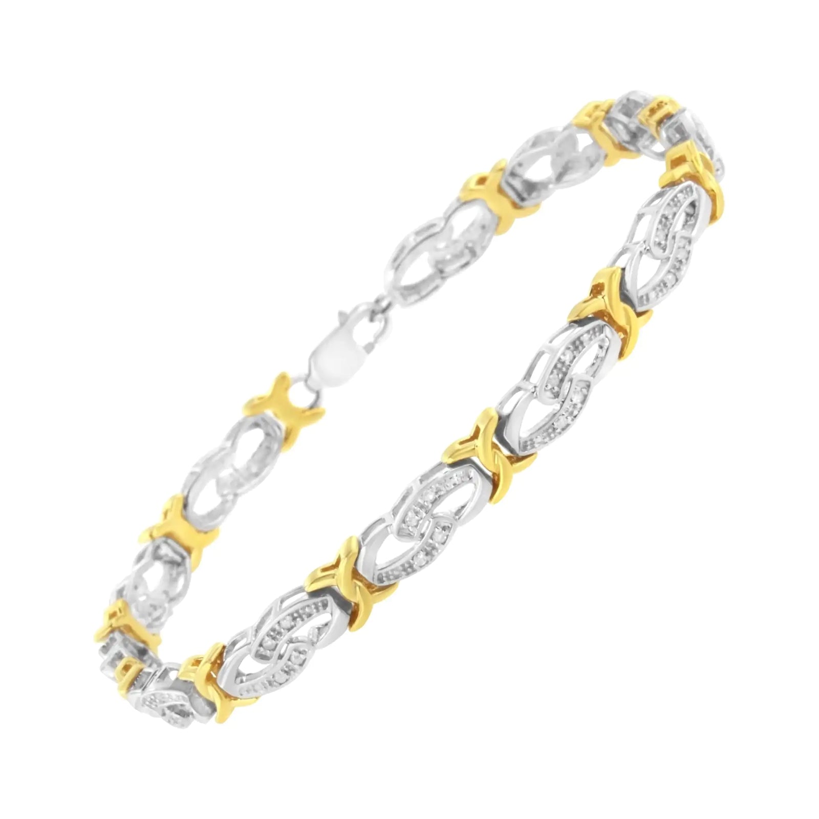 10k Yellow Gold Plated Sterling Silver 1/4 cttw Diamond Infinity and X Link Bracelet (I-J Clarity, I2-I3 Color) - Size 7.25