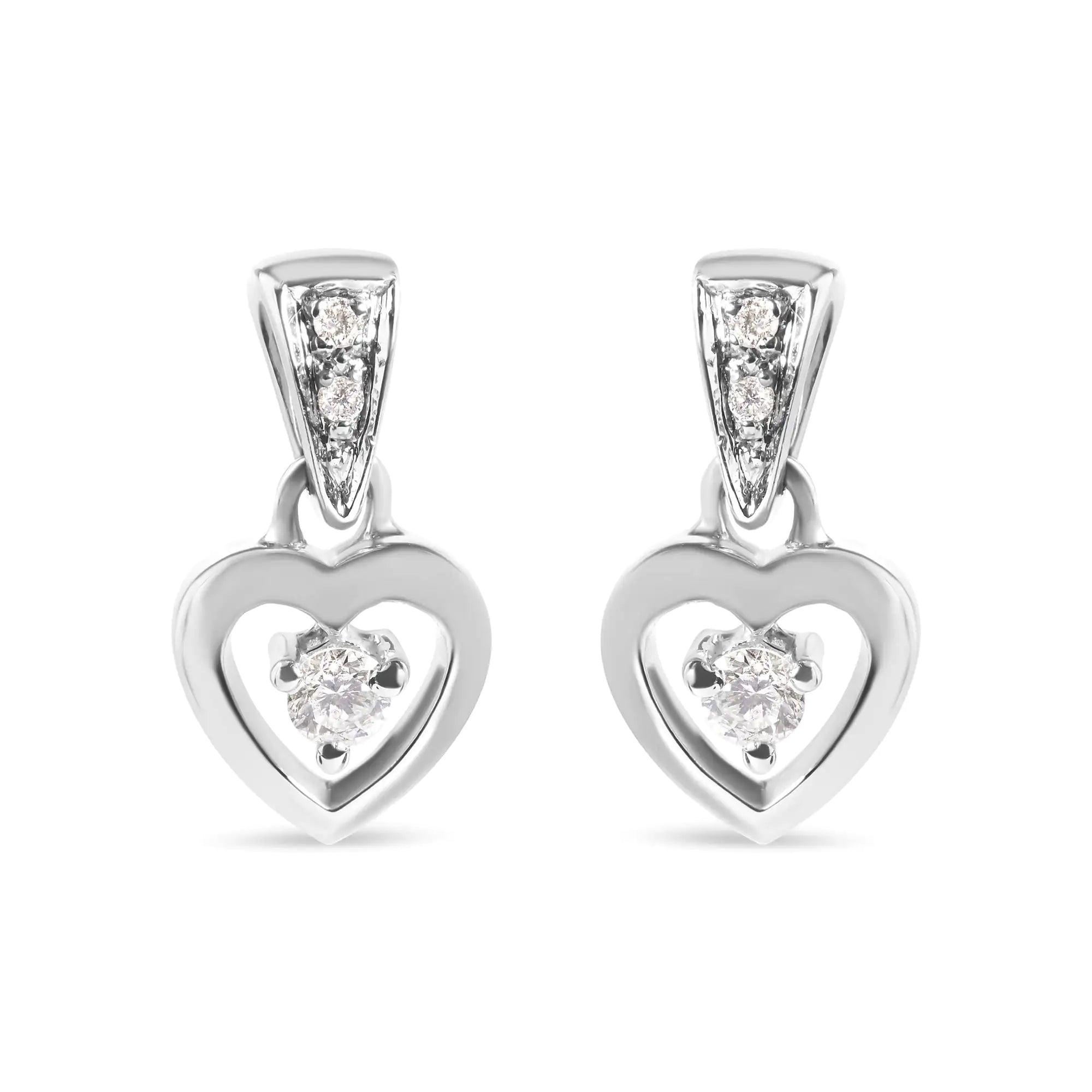 14K White Gold 1/6 Cttw Diamond Dangle Heart Stud Earrings (H-I, SI2-I1) - Evallys.com # #