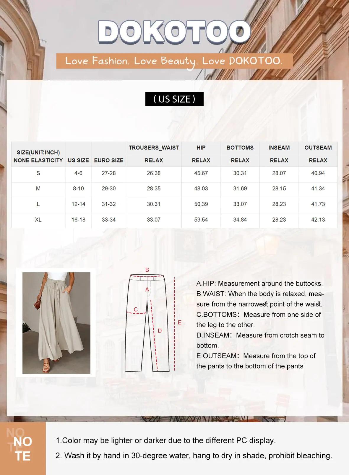 Dokotoo Pants for Women Casual Elastic Waist Wide Leg Pants with Pockets X-Large 1 Gray - Evallys.com # #