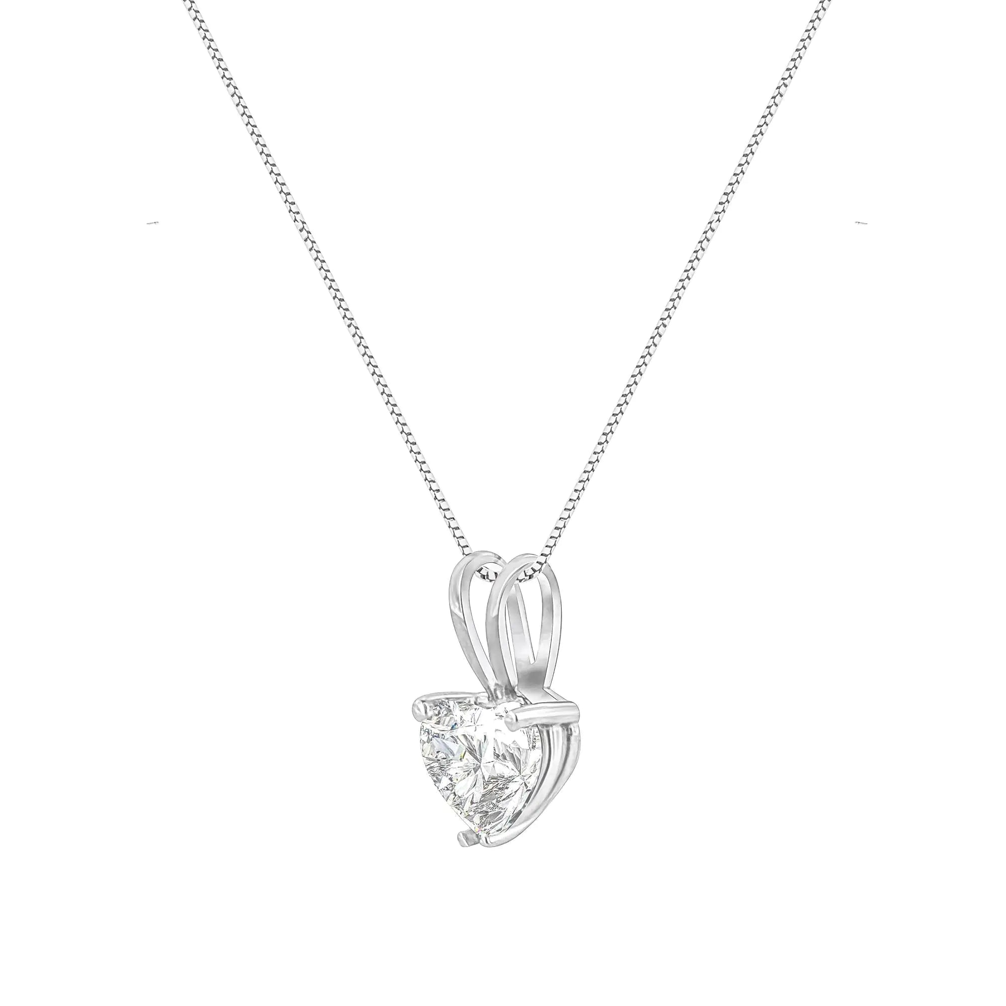 14K White Gold 3-Prong Set Heart Shaped Solitaire Diamond 18" Pendant Necklace (H-I Color, VS2-SI1 Clarity) - Choice of Carat Weight (3300) - Evallys.com # #