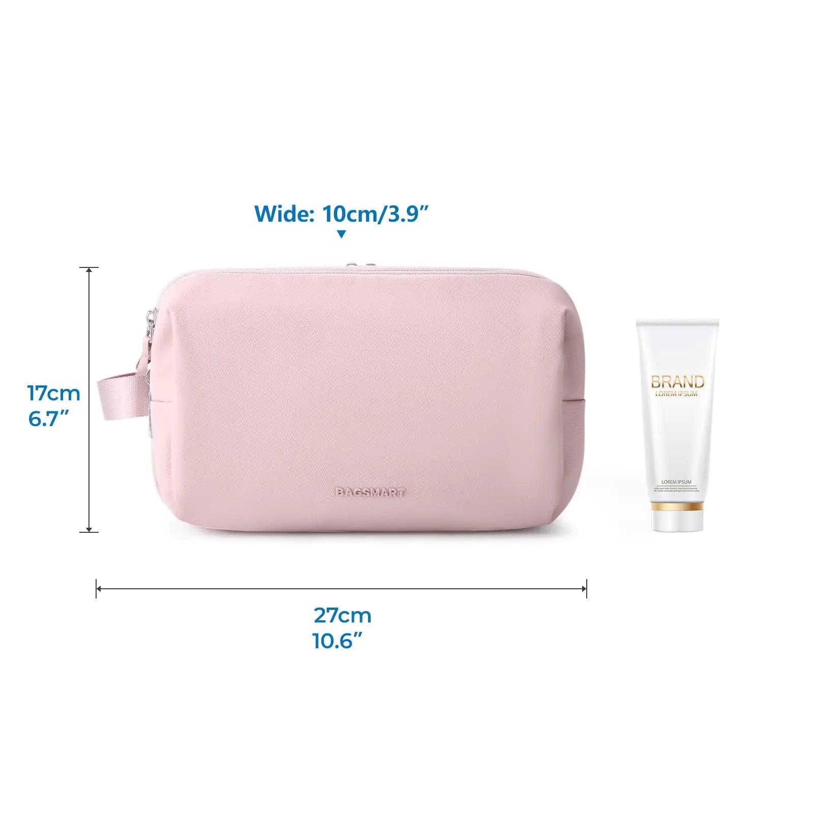 BAGSMART Toiletry Bag for Women, Cosmetic Makeup Bag Organizer, Travel Bag for Toiletries, Dopp Kit Water-resistant Shaving Bag for Accessories, Pink-Standard Standard - Evallys.com # #