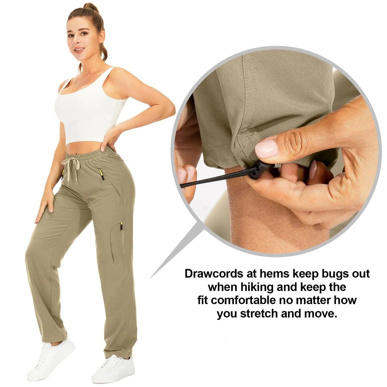 Womens Hiking Pants Quick Dry UPF 50 Travel Golf Pants lightweight Camping Work Cargo Pants Zipper Pockets Khaki Small - Evallys.com # #