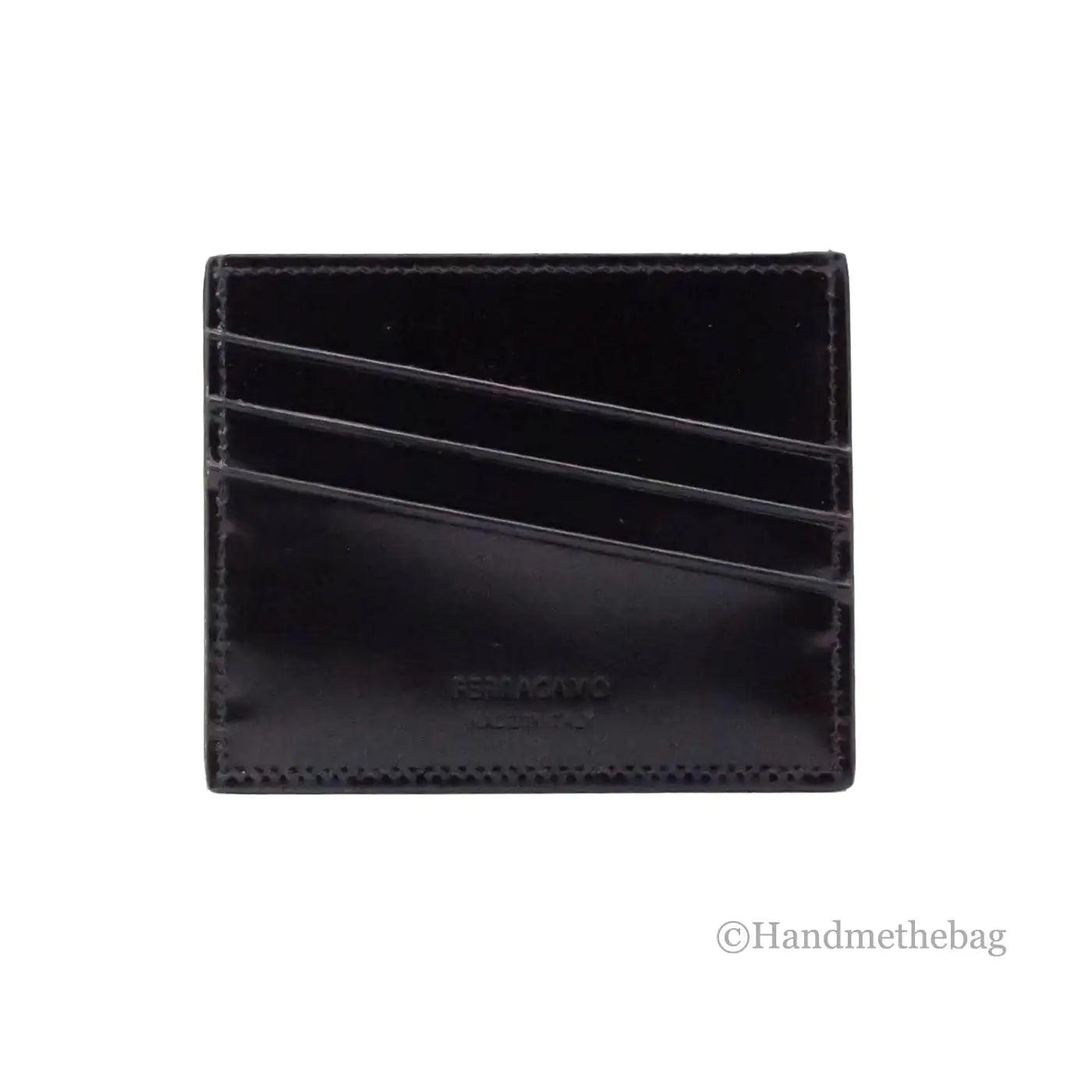 Salvatore Ferragamo Slim Black Embossed Patent Leather Card Case - Evallys.com # #