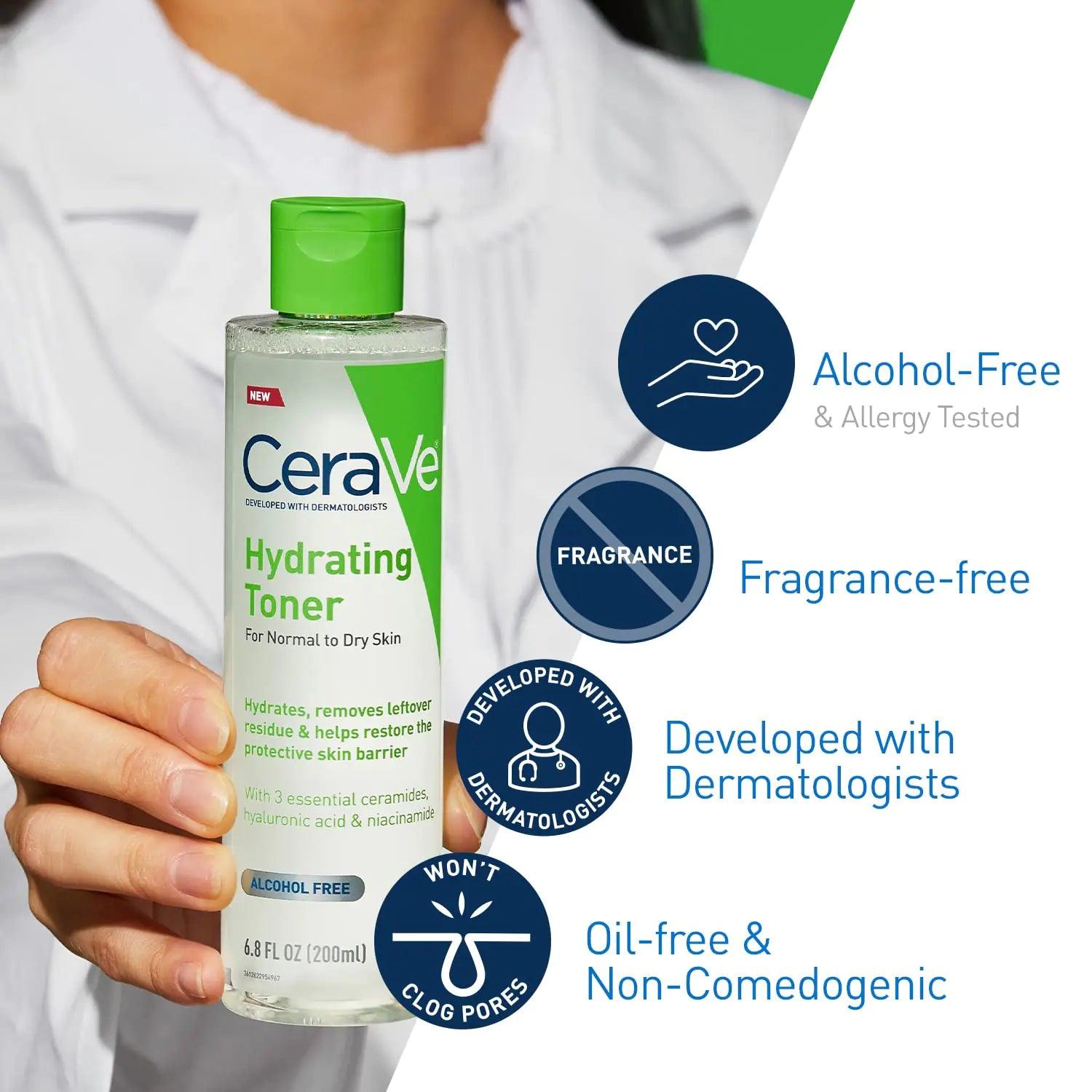 CeraVe Hydrating Toner for Face Non-Alcoholic with Hyaluronic Acid, Niacinamide, and Ceramides for Sensitive Dry Skin, Fragrance-Free Non Comedogenic, Full Size, 6.8 Fl Oz - Evallys.com # #