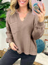 BLENCOT Womens Casual Sweatshirts Crew Neck Long Sleeve 2024 Fashion Waffle Knitted Blouse Pullover Tops with Pocket XX-Large A6016 Kahki - Evallys.com