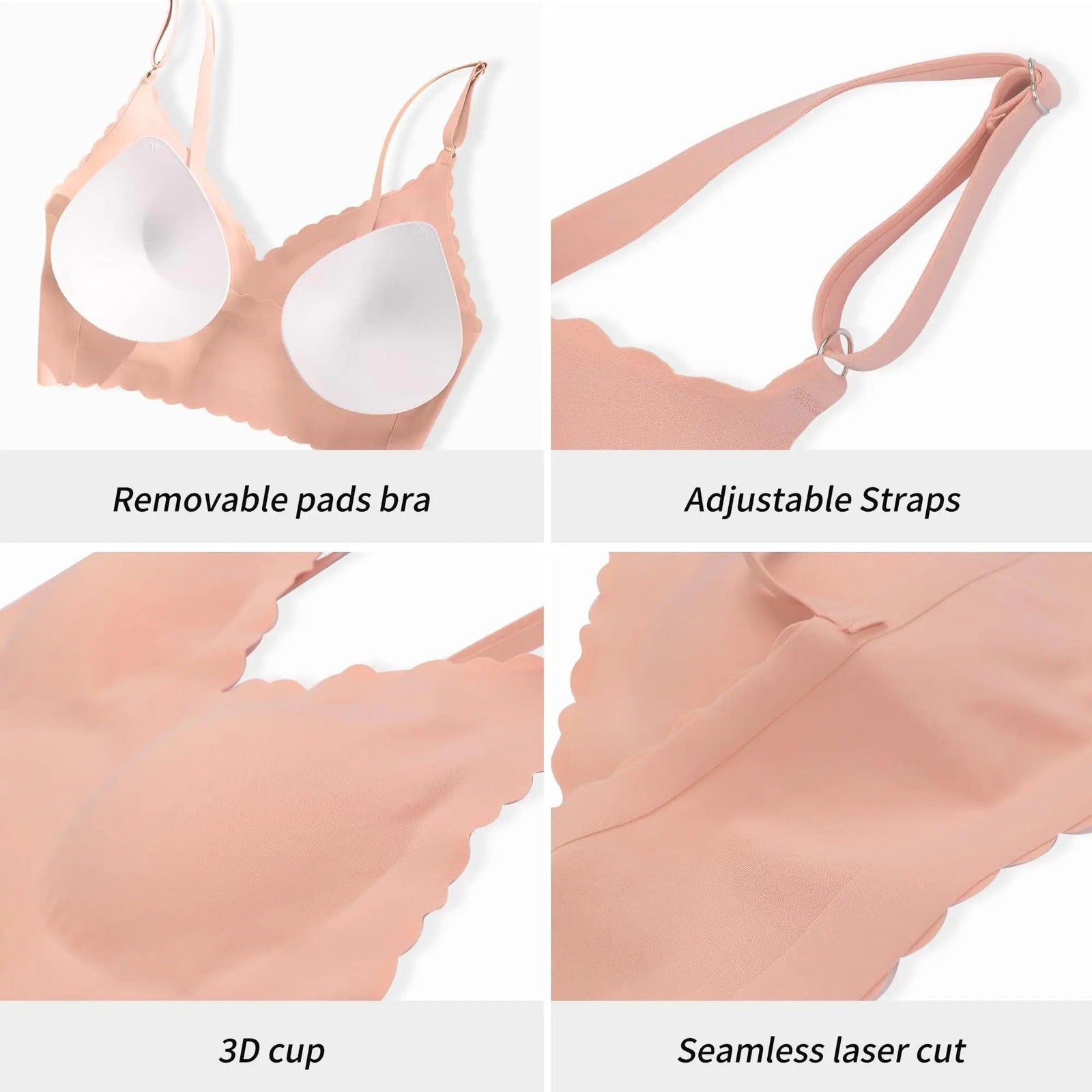 DEANGELMON V Neck Bra Padded Seamless Adjustable Straps Bralettes Everyday Basic Sleeping Bras Multiple Pack Black,soft Peach,apricot Small - Evallys.com # #