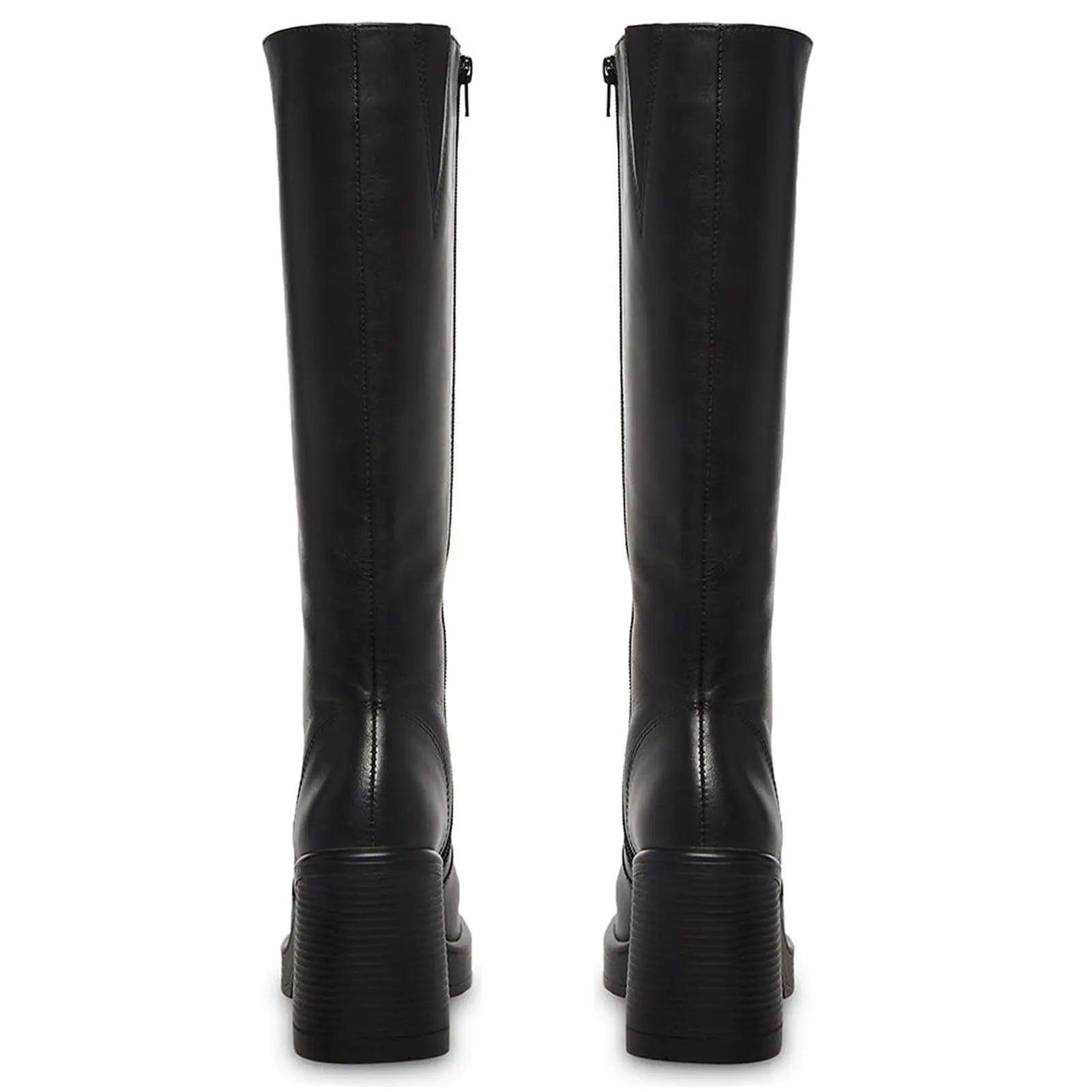 SOVANYOU Black Leather Boots Platform Boots for Women Square Toe Chunky Block Heeled Boots 7 Black-01 - Evallys.com # #
