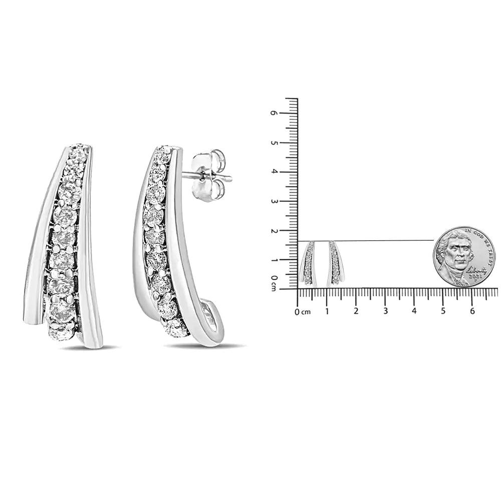 .925 Sterling Silver 0.50 Cttw Round Diamond Graduated Huggie Stud Earrings (I-J Color, I2-I3 Clarity) - Evallys.com # #