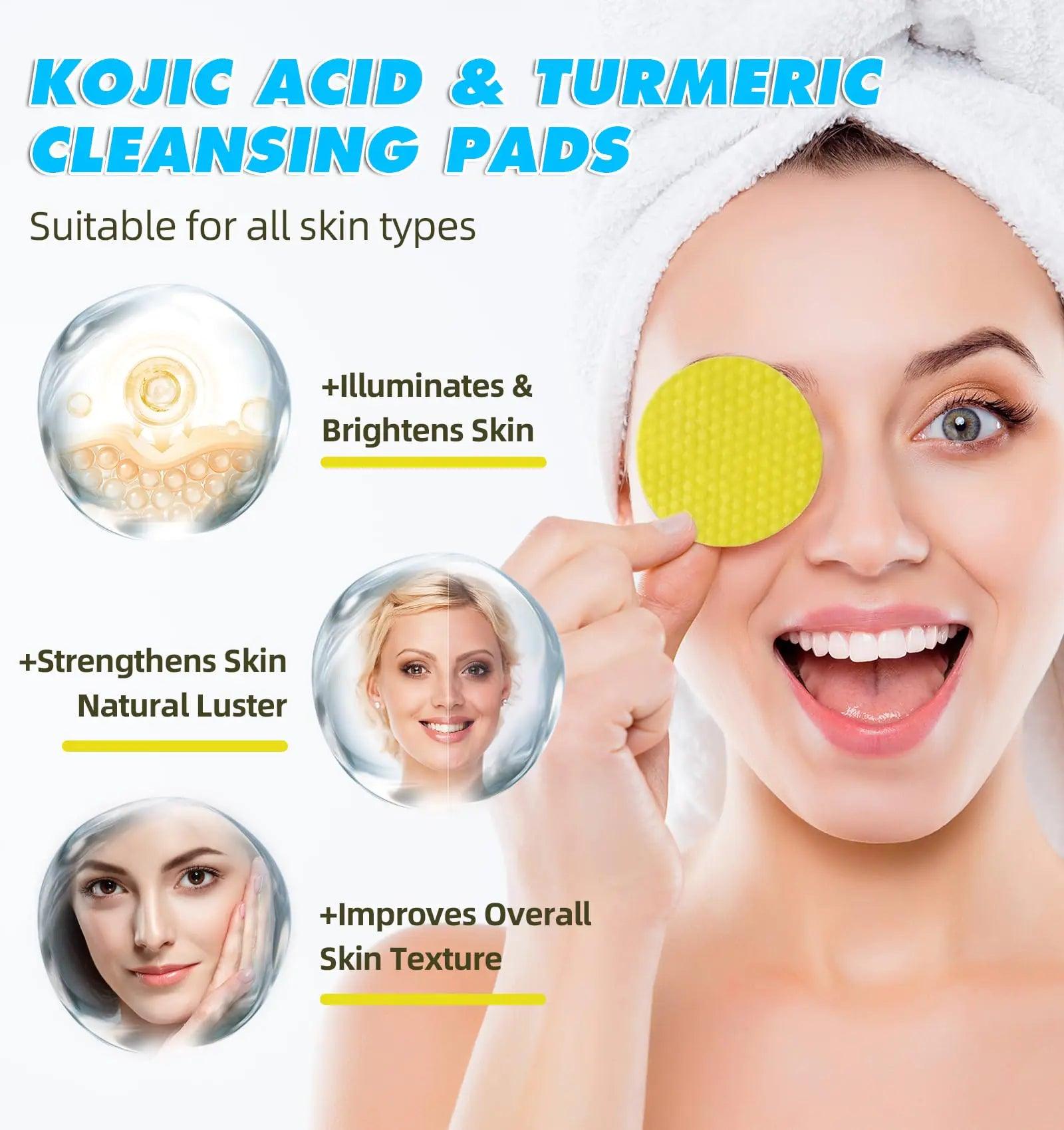 Kojic Acid and Turmeric Cleansing Pads, Turmeric Kojic Acid Lemon Chamomile Pads, Kojic Acid Turmeric Cleansing Pads for Face -60PCS Yellow-60PCS 60 Count (Pack of 1) - Evallys.com # #