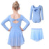 DIPUG Girls Ballet Leotards with Removable Skirt Toddler Hollow Back Dance Dress Combo Long Sleeve 10-12 Years Blue-long Sleeve - Evallys.com # #