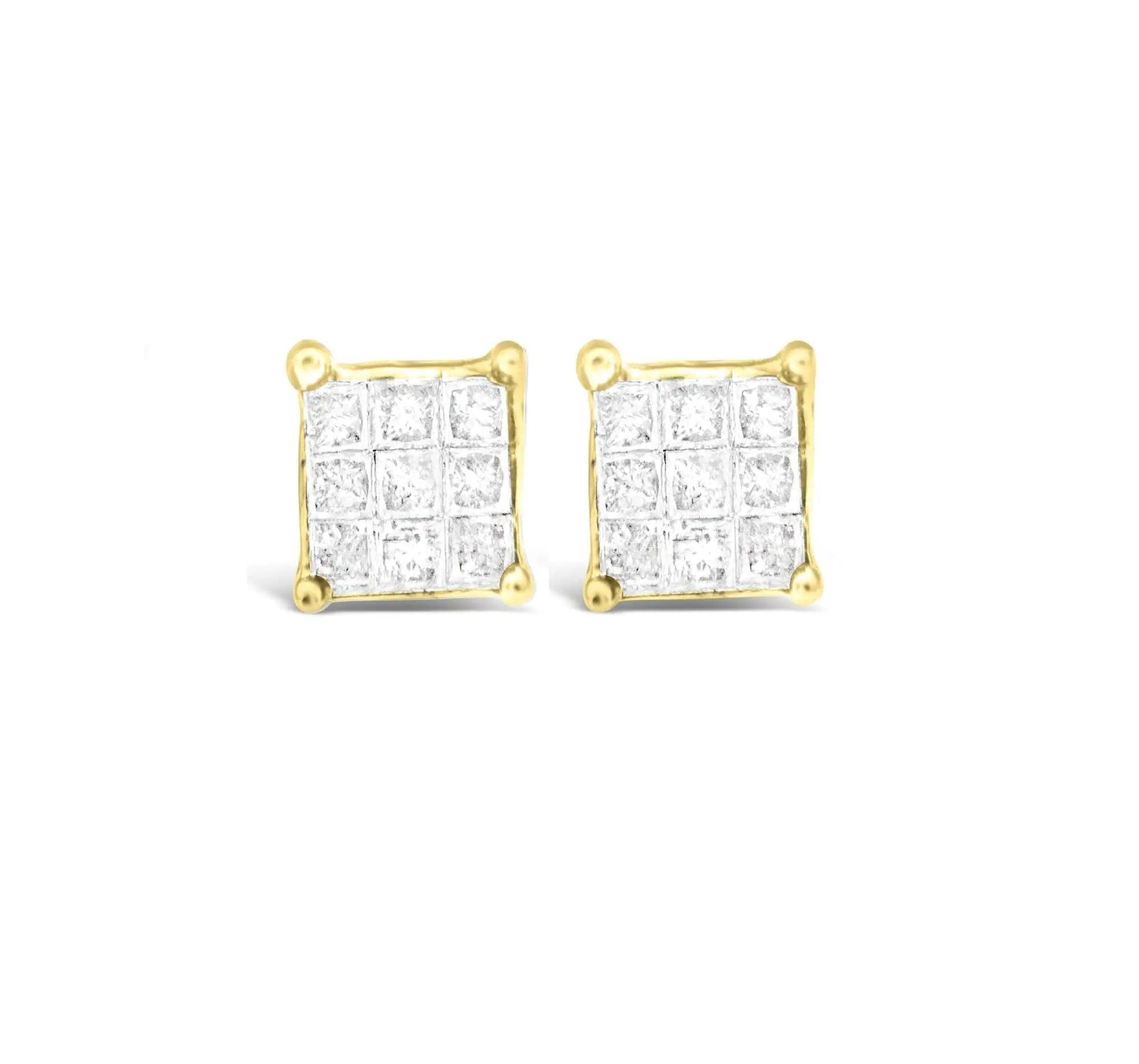 10K Yellow Gold Princess-cut Composite 18-stone Diamond Earrings (0.25 CTTW, J-K color, I2-I3 clarity) - Evallys.com # #