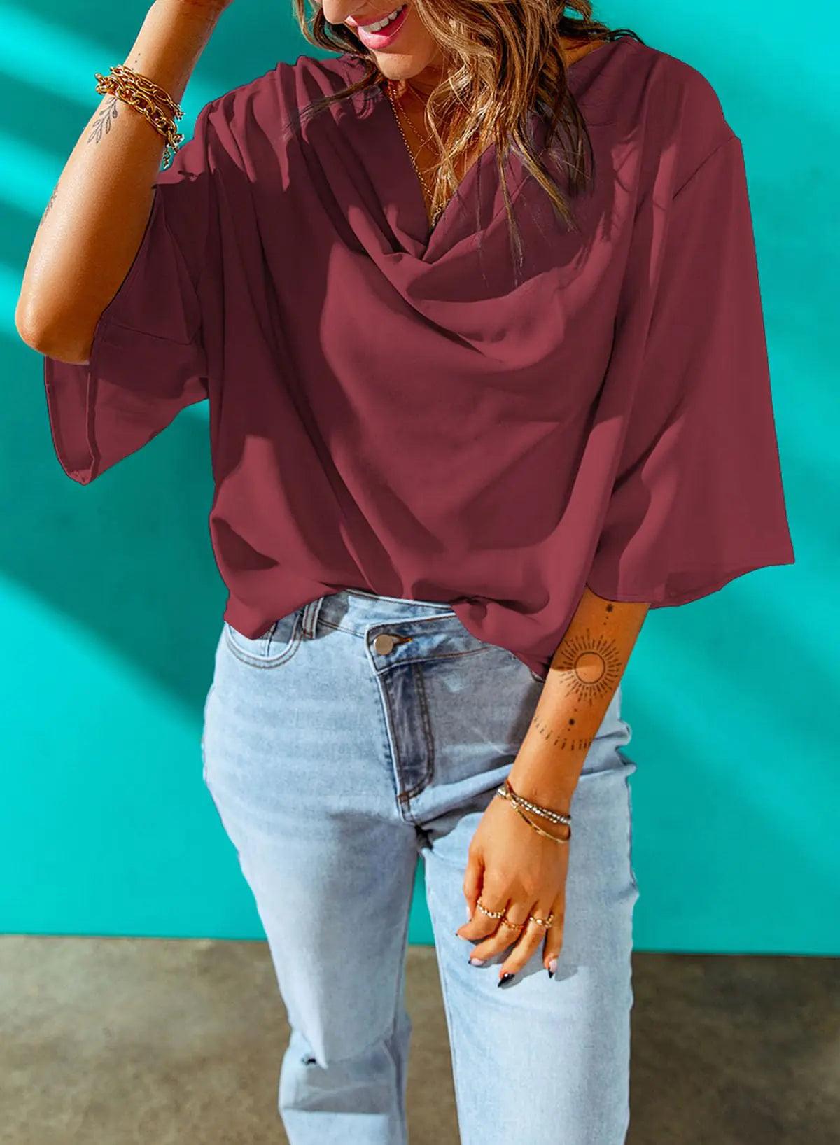 Dokotoo Womens Blouses and Tops Short Sleeve Chiffon Shirts and Tops Medium 9 a Red - Evallys.com # #