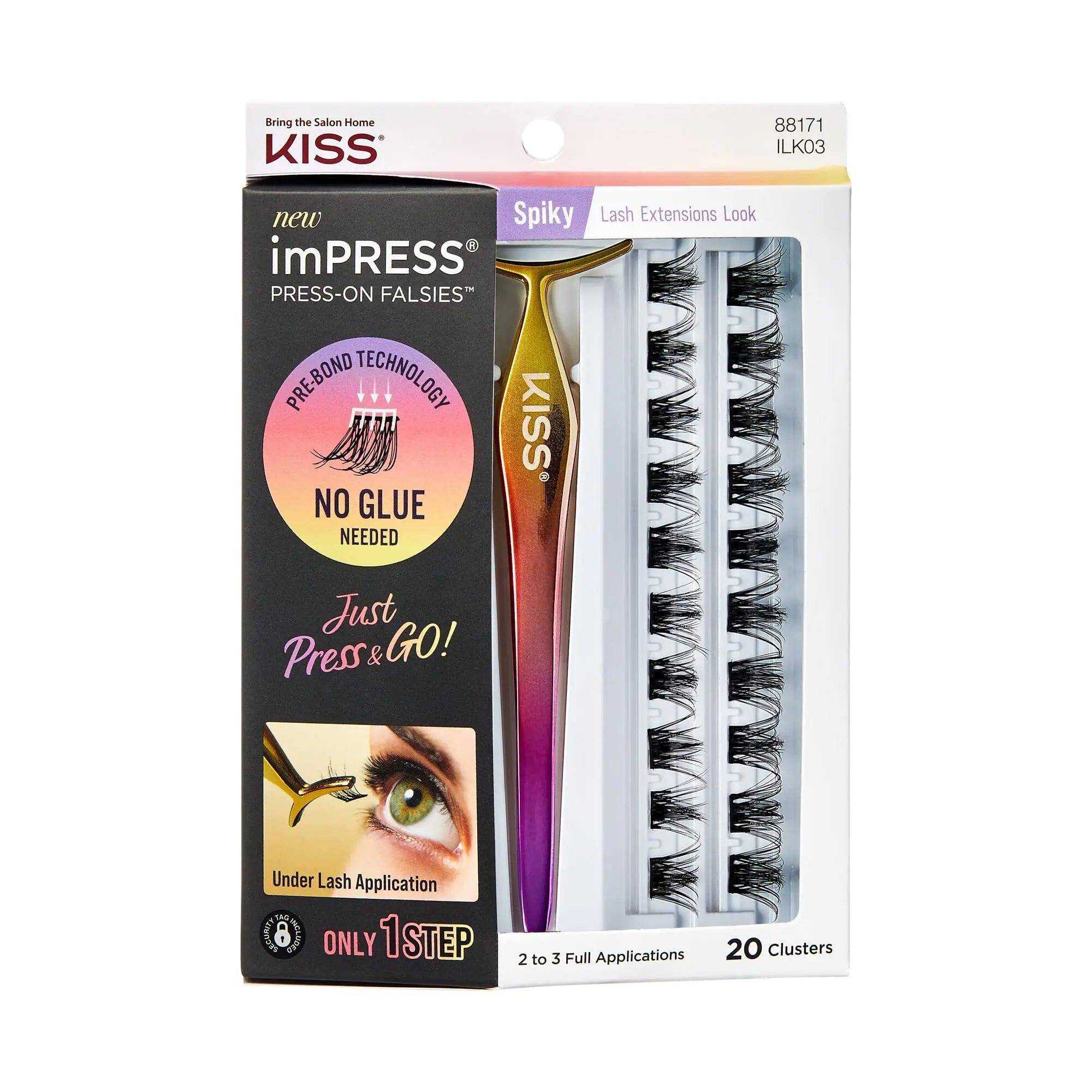 KISS imPRESS Falsies False Eyelashes, Lash Clusters, 'Voluminous', 14 mm, Includes 20 Clusters, 1 applicator, Contact Lens Friendly, Easy to Apply, Reusable Strip Lashes 21 Piece Set - Evallys.com # #