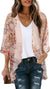 Women's Floral Print Puff Sleeve Kimono Cardigan Loose Cover Up Casual Blouse Tops Small Orange Black - Evallys.com