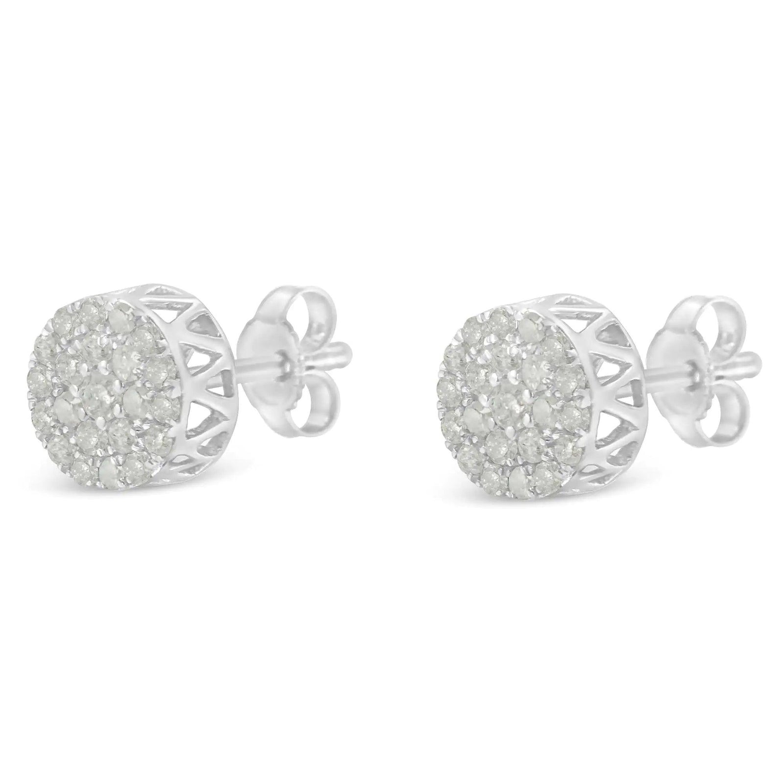 10K White Gold Diamond Cluster Stud Earrings (1 cttw, I-J Color, I2-I3 Clarity) - Evallys.com # #