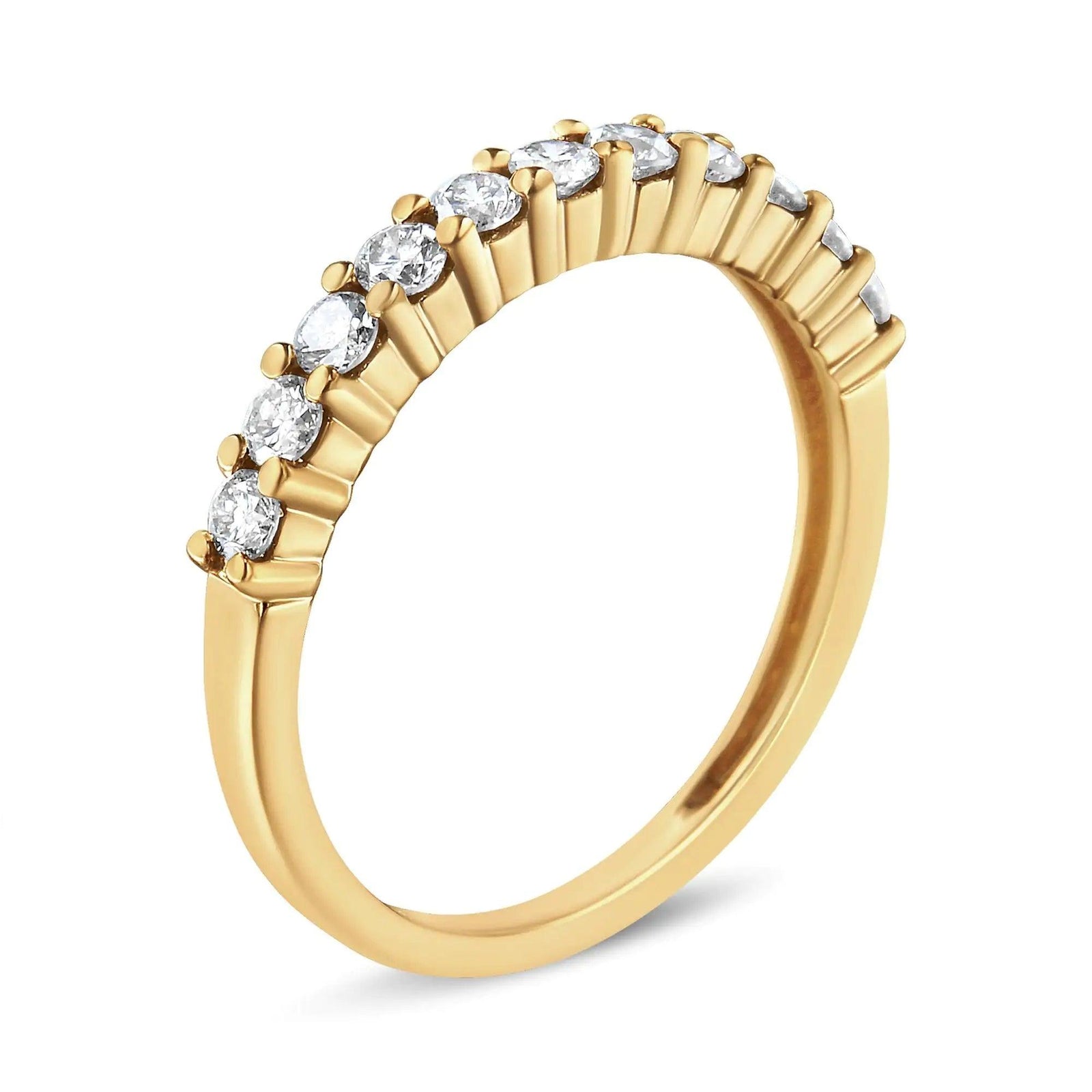 14K Yellow Gold Plated .925 Sterling Silver 1/2 cttw Shared Prong Set Brilliant Round-Cut Diamond 11 Stone Band Ring (I-J Color, I1-I2 Clarity) - Evallys.com # #