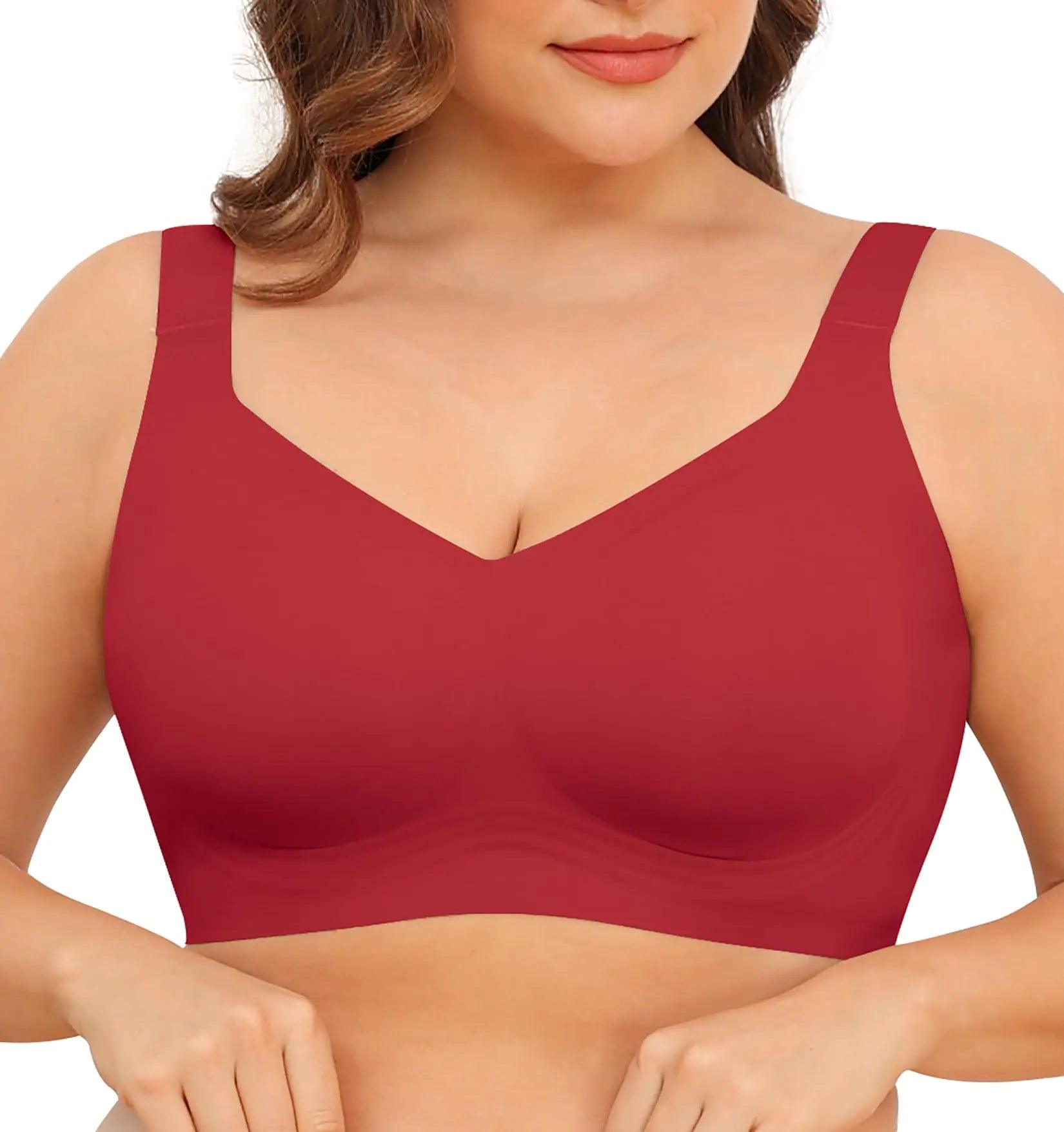 Women Wirefree Bras for Women Full Coverage No Underwire Everyday Bras Comfortable Wireless Padded Bras 5X-Large Red - Evallys.com # #